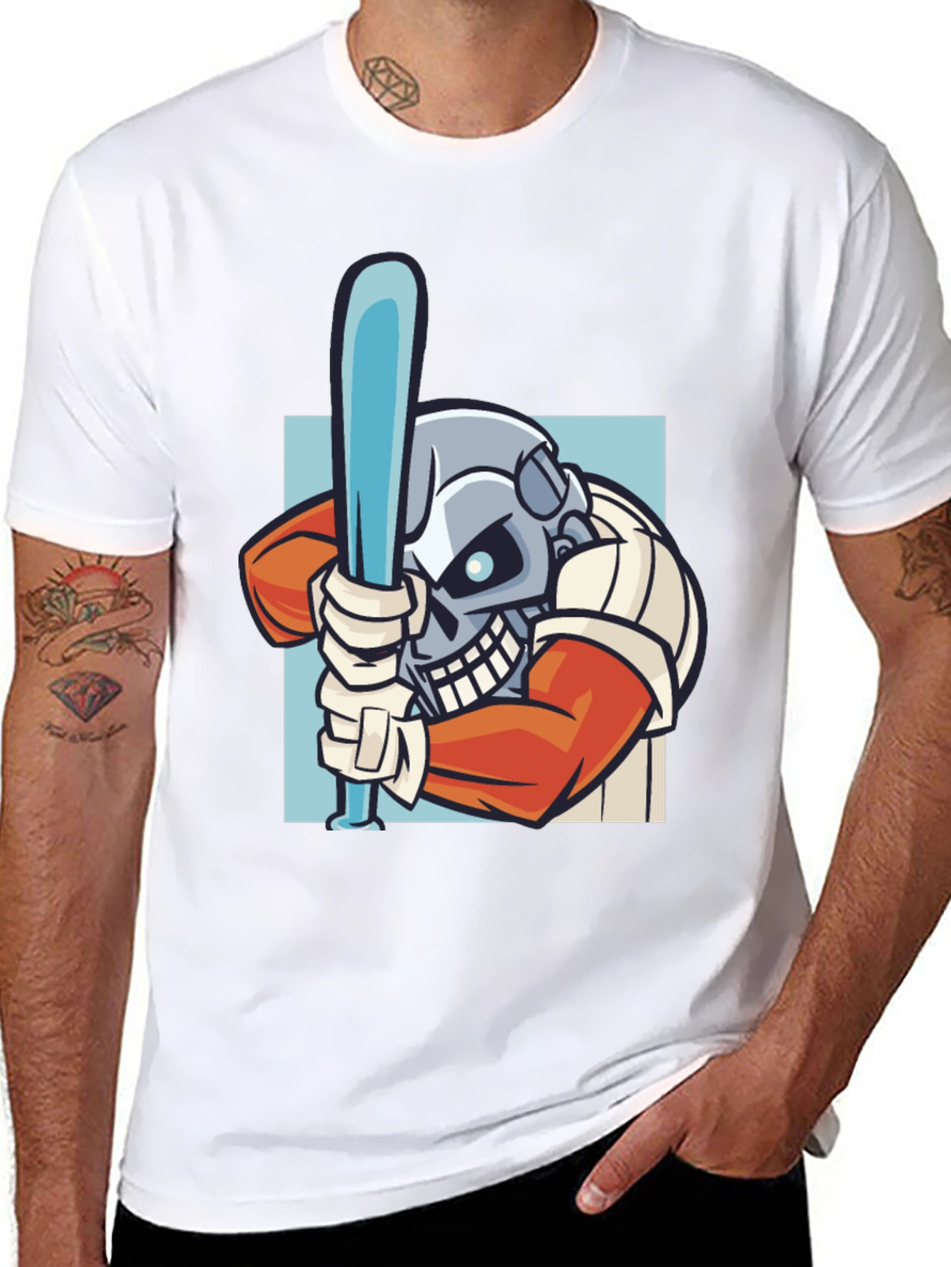 Skull Baseball Player Graphic T-Shirt
