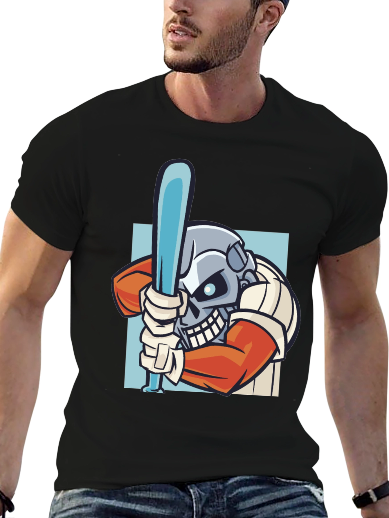 Skull Baseball Player Graphic T-Shirt