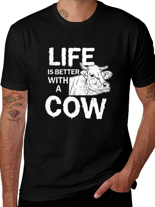 Life is Better with a Cow Graphic Tee - Black