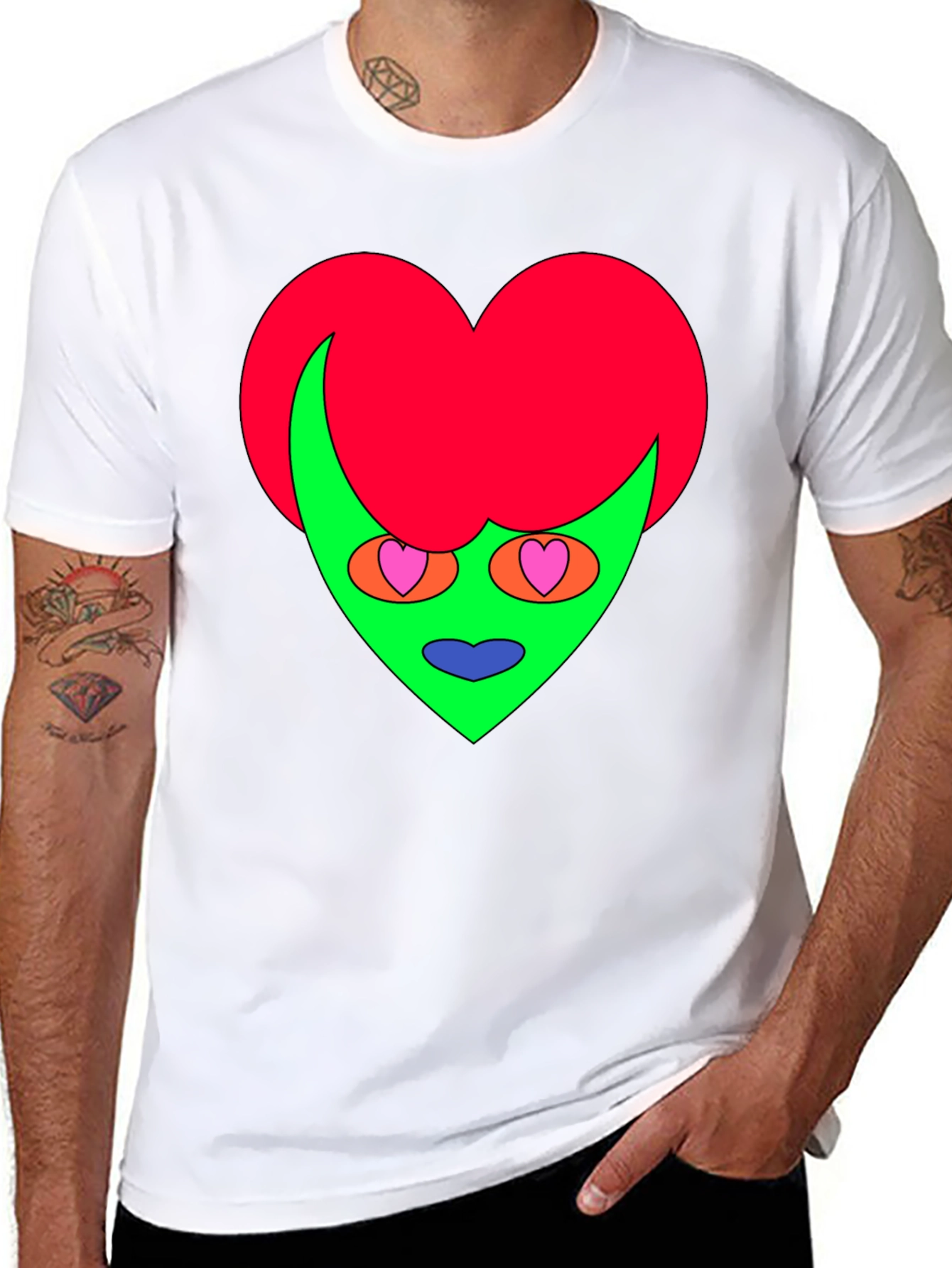 Funky Heart Alien Graphic Tee - Black
