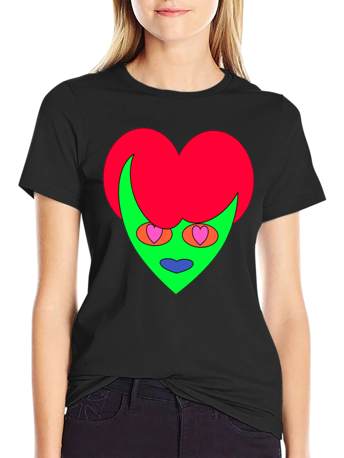 Funky Heart Alien Graphic Tee - Black