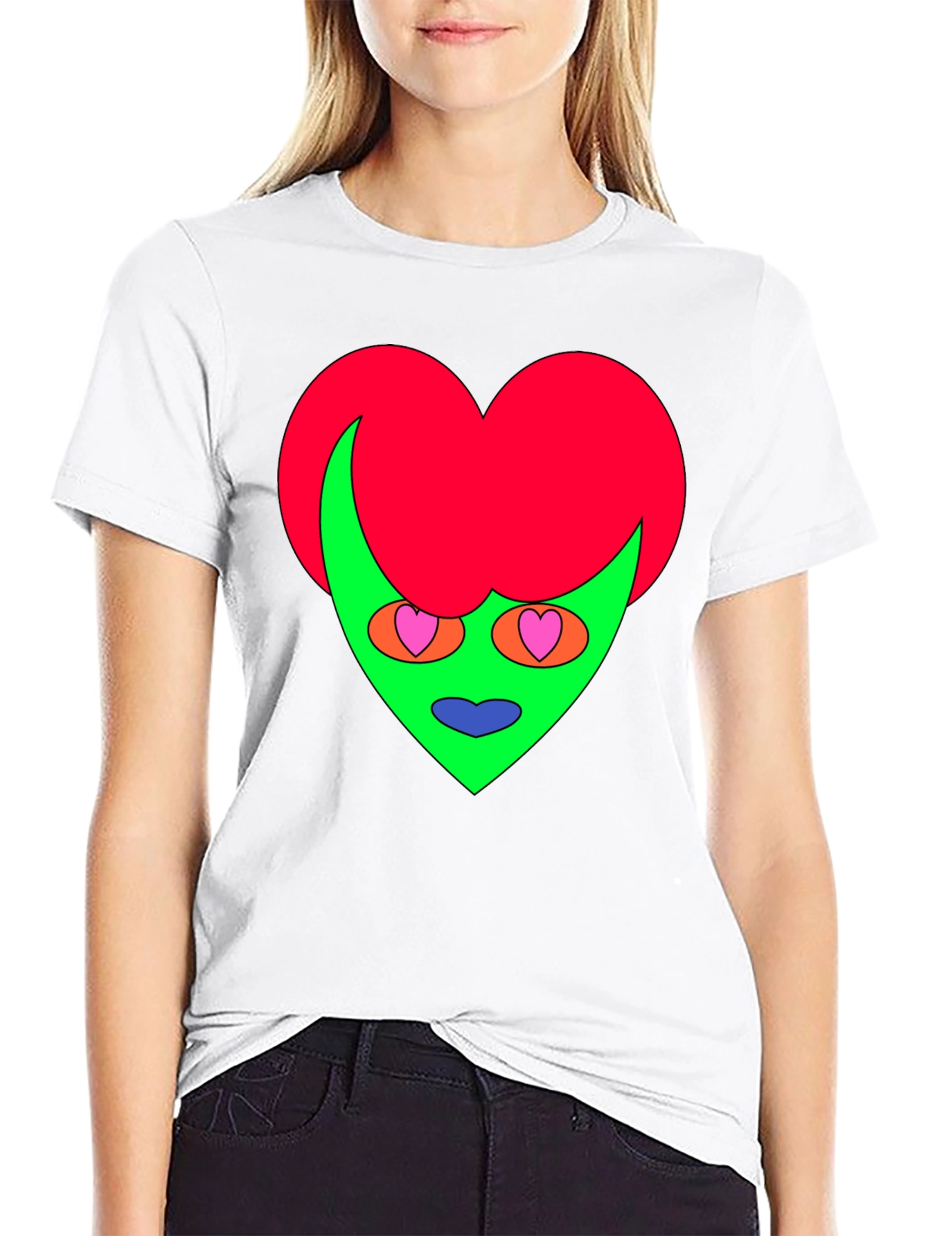 Funky Heart Alien Graphic Tee - Black