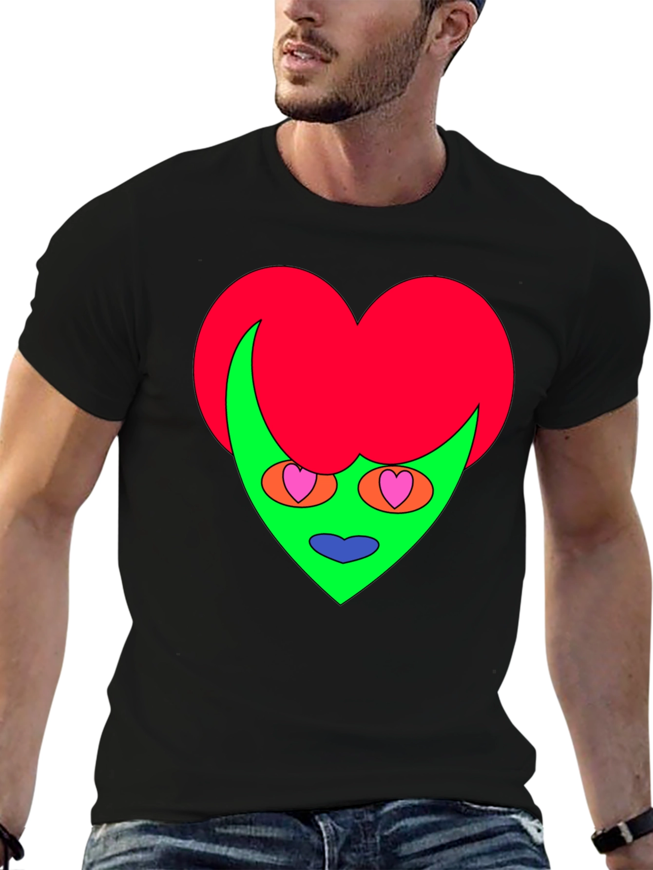Funky Heart Alien Graphic Tee - Black
