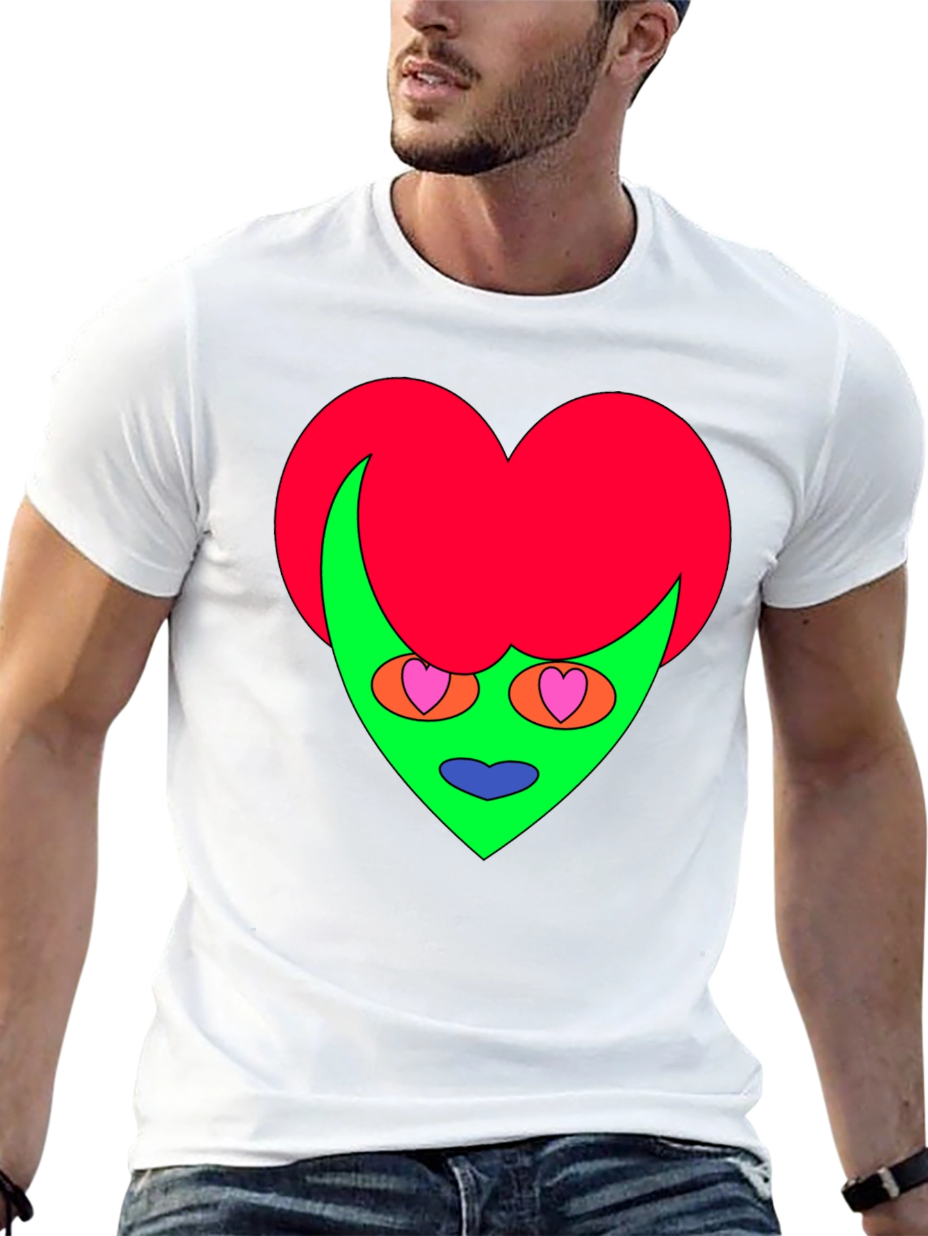 Funky Heart Alien Graphic Tee - Black