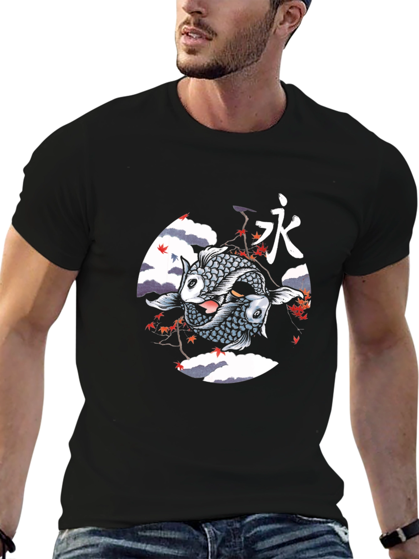Koi Fish Yin Yang Graphic Tee - Black
