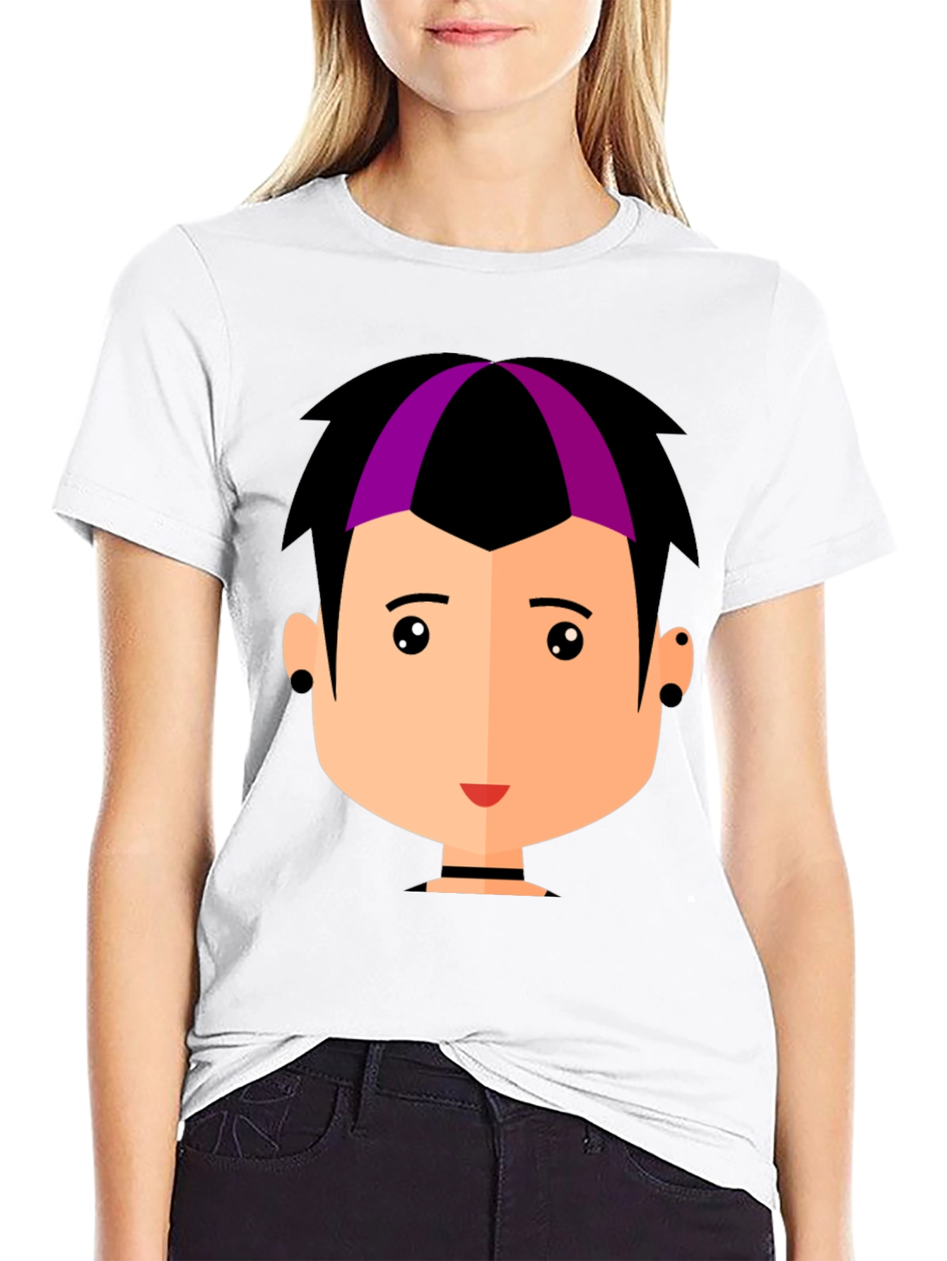 Goth Style Cartoon Face Black T-Shirt