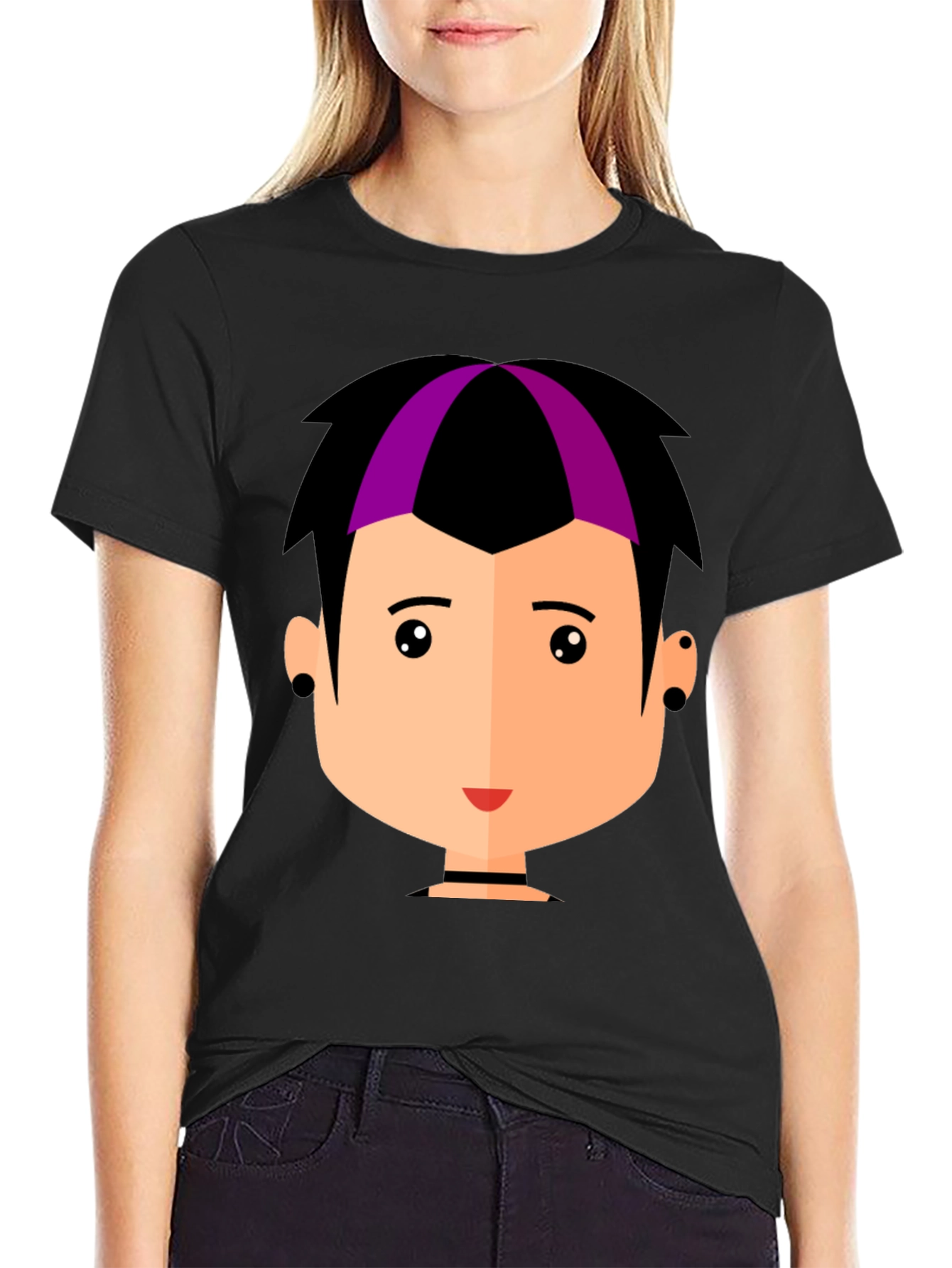 Goth Style Cartoon Face Black T-Shirt