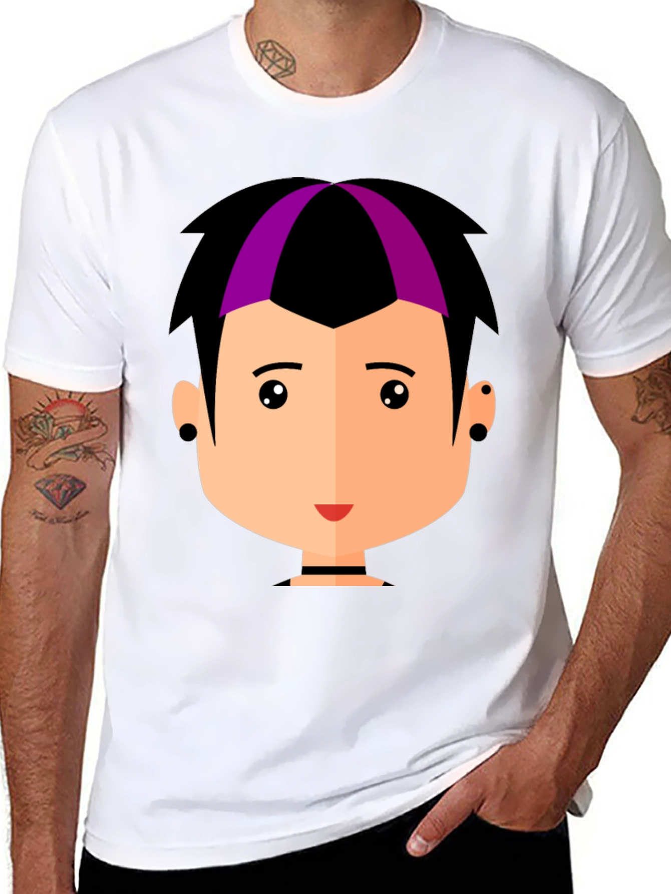 Goth Style Cartoon Face Black T-Shirt