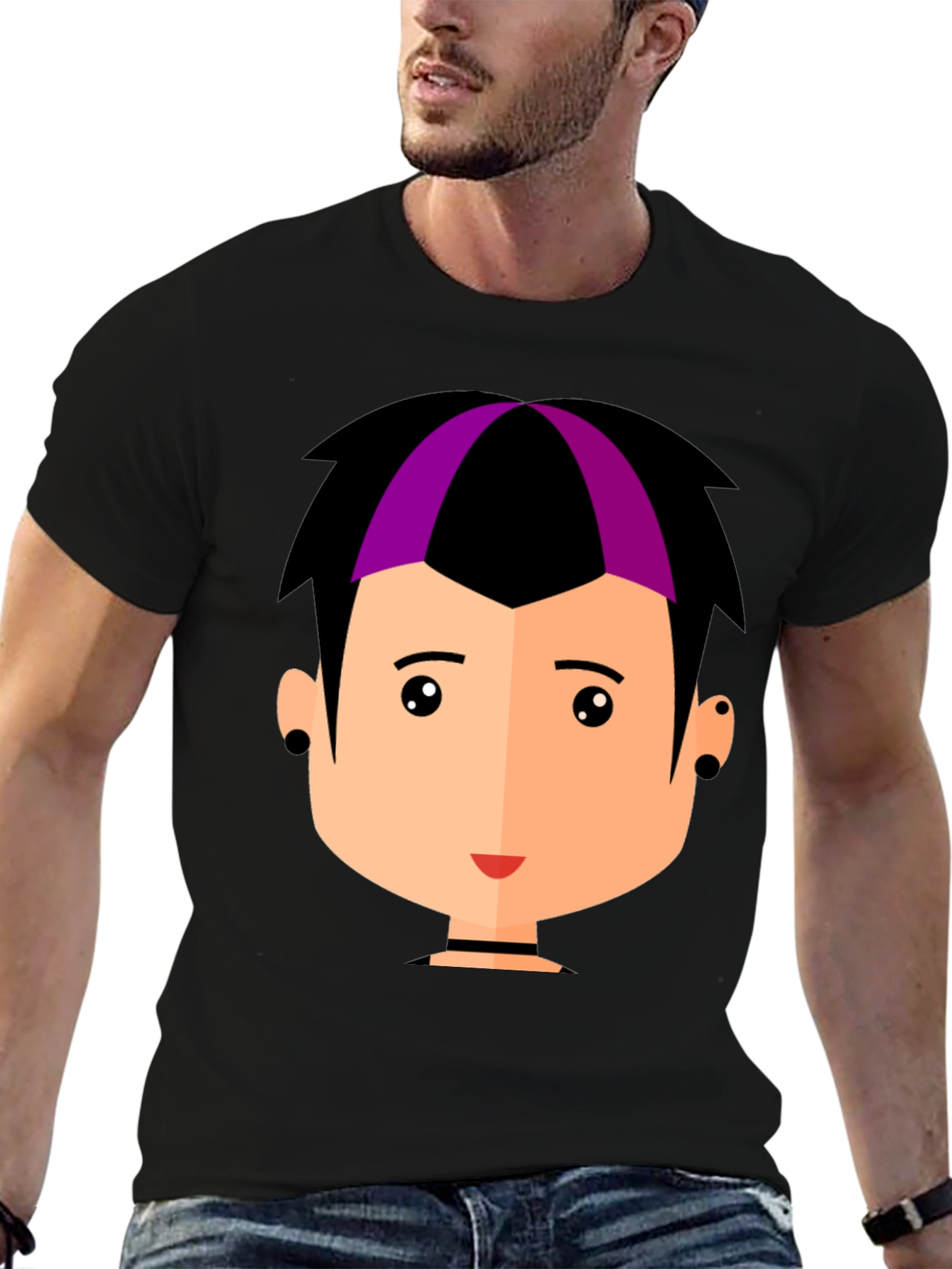 Goth Style Cartoon Face Black T-Shirt