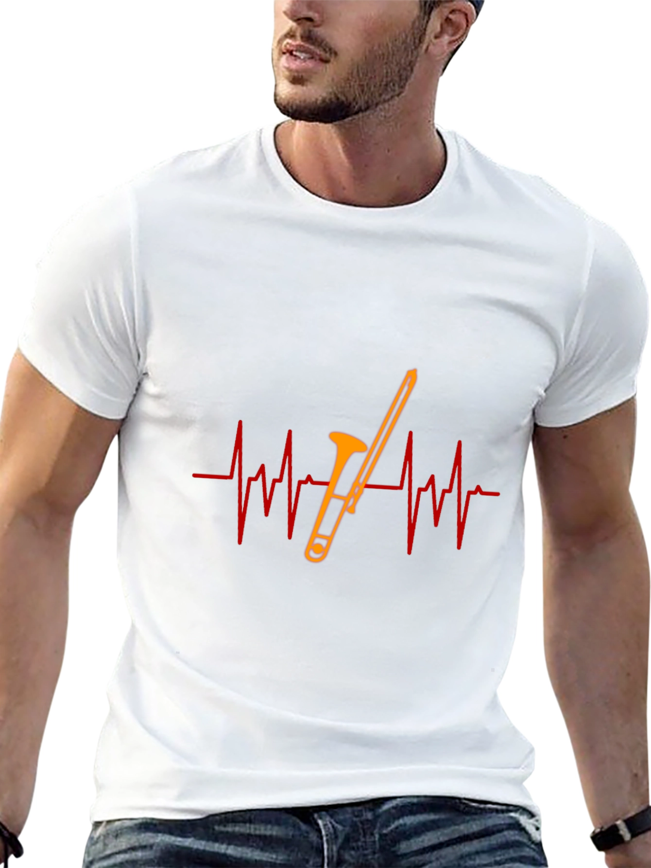 Trombone Heartbeat Black T-Shirt - Musician Gift