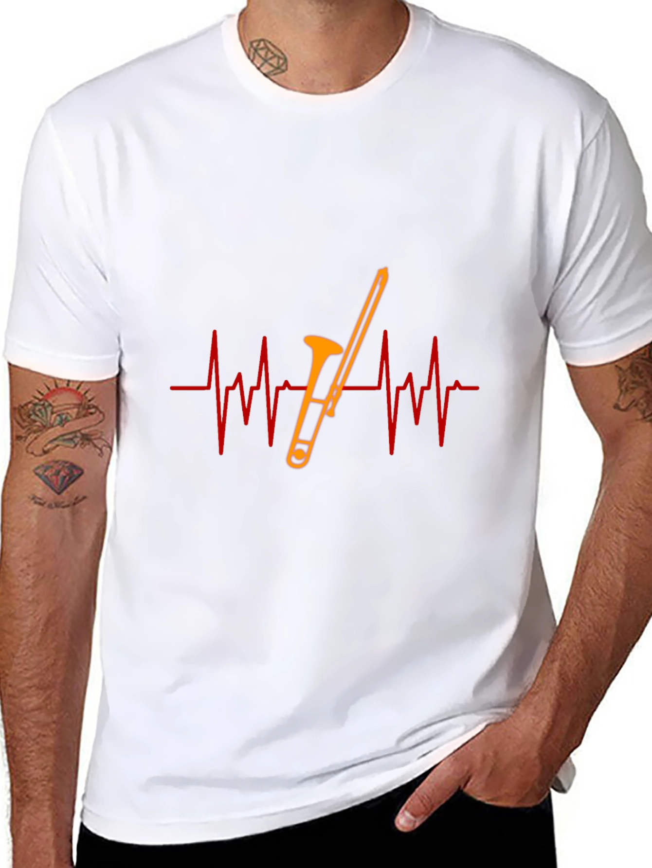 Trombone Heartbeat Black T-Shirt - Musician Gift
