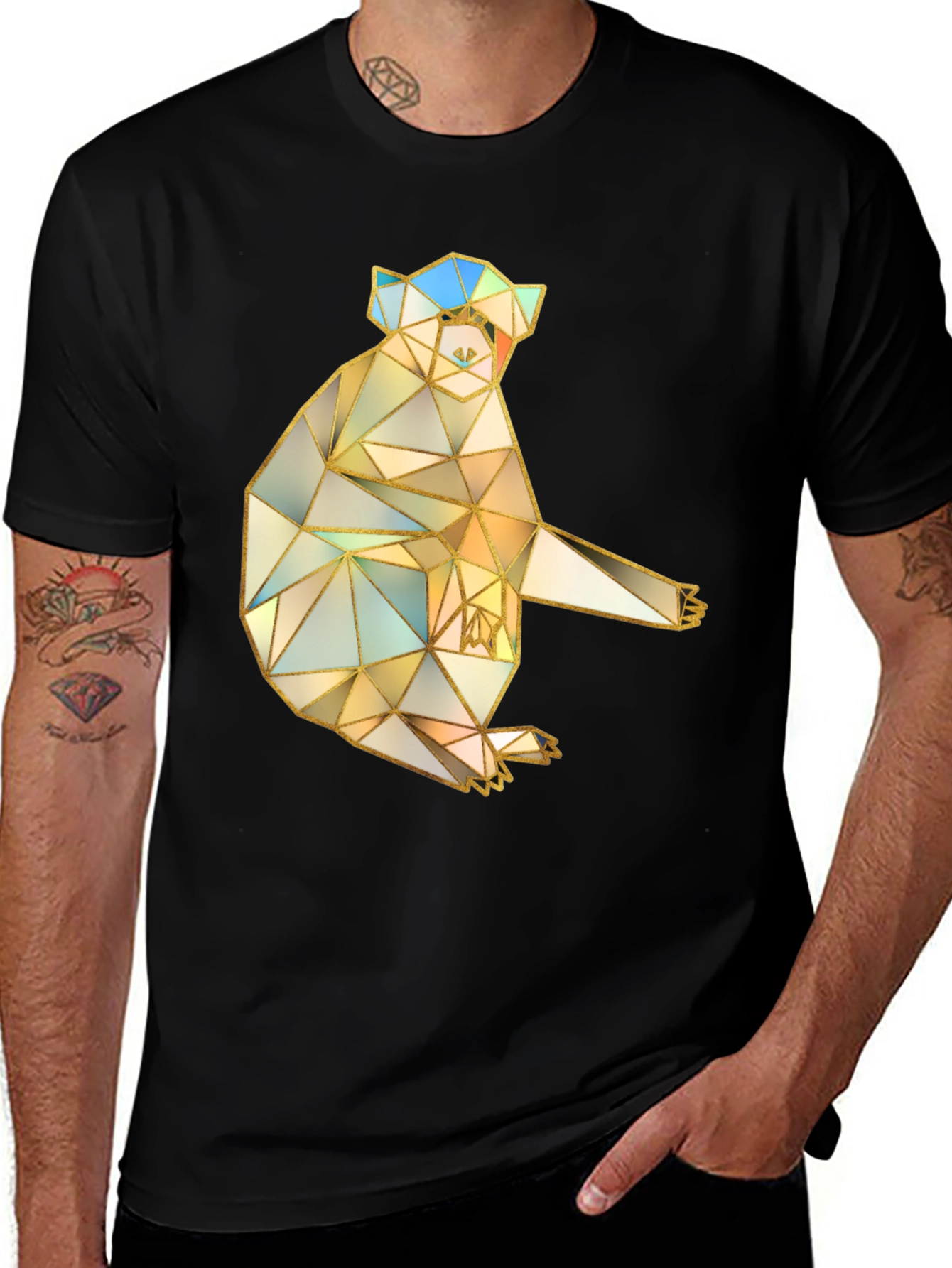 Geometric Koala Graphic Tee - Black