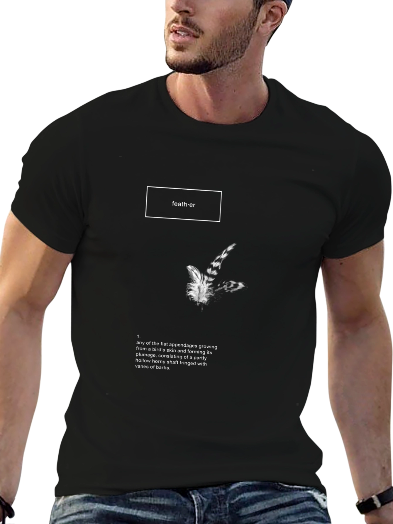 Feather Definition Graphic Tee - Soft Black Cotton T-Shirt