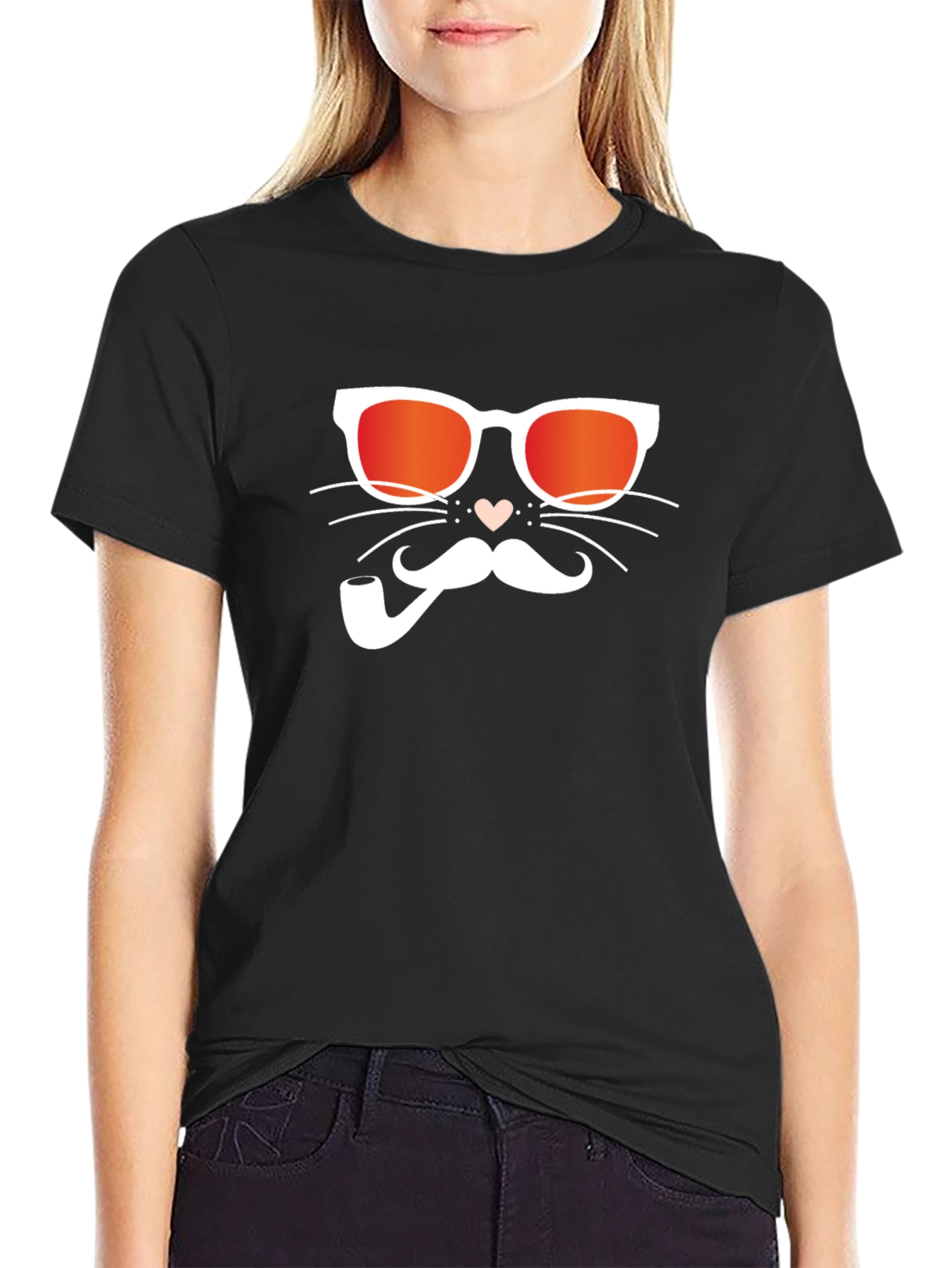 Cool Cat with Pipe Black T-Shirt