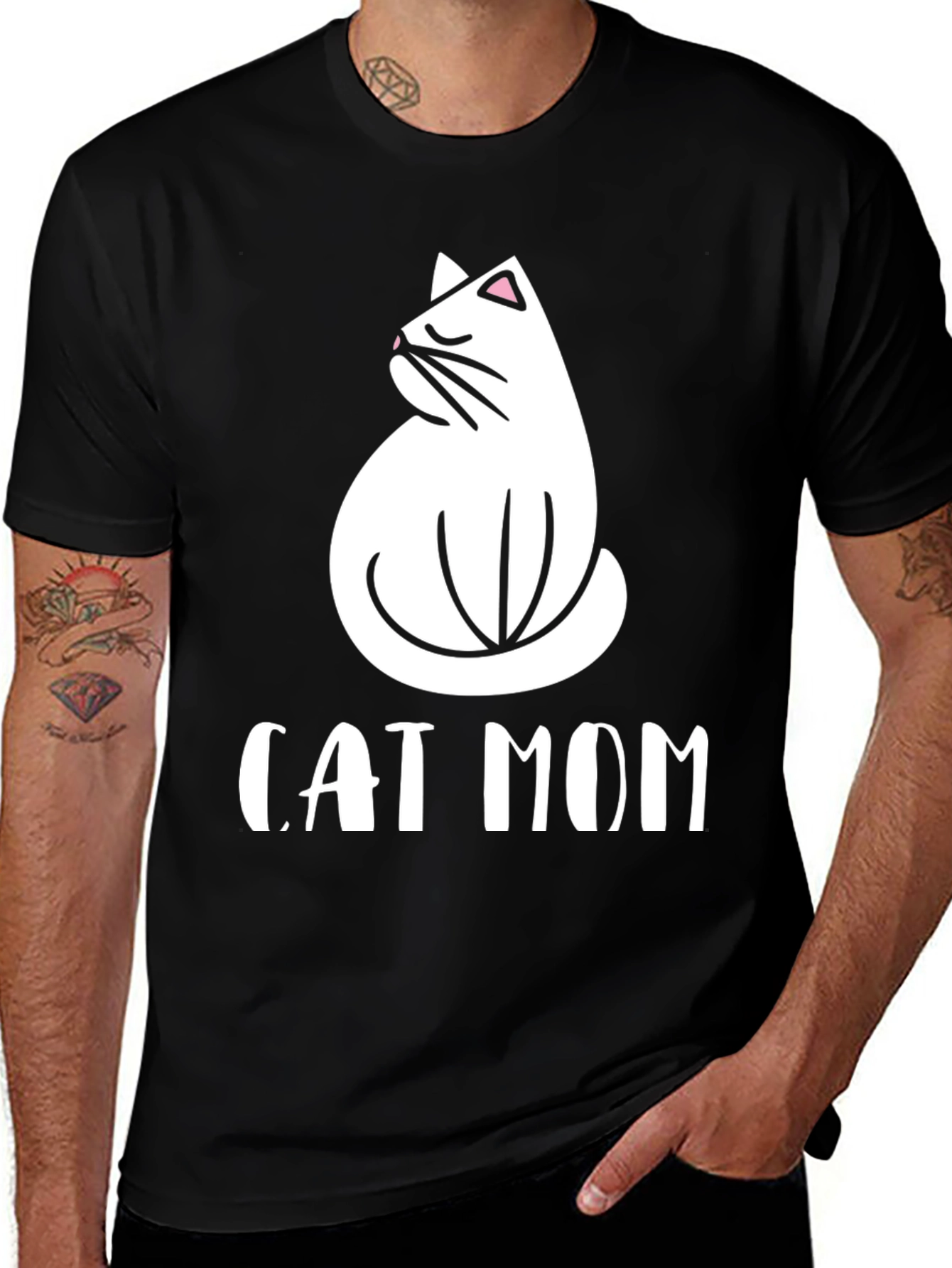 Cat Mom Graphic Tee - Black Cotton T-Shirt
