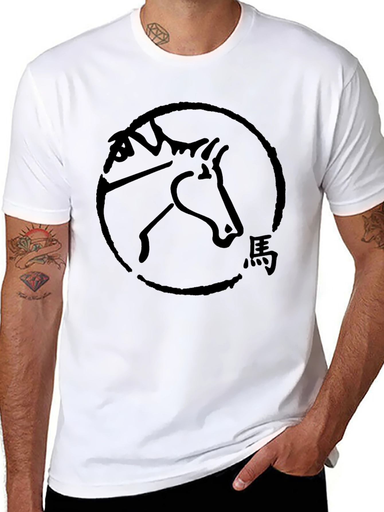 Black T-Shirt with Horse Symbol