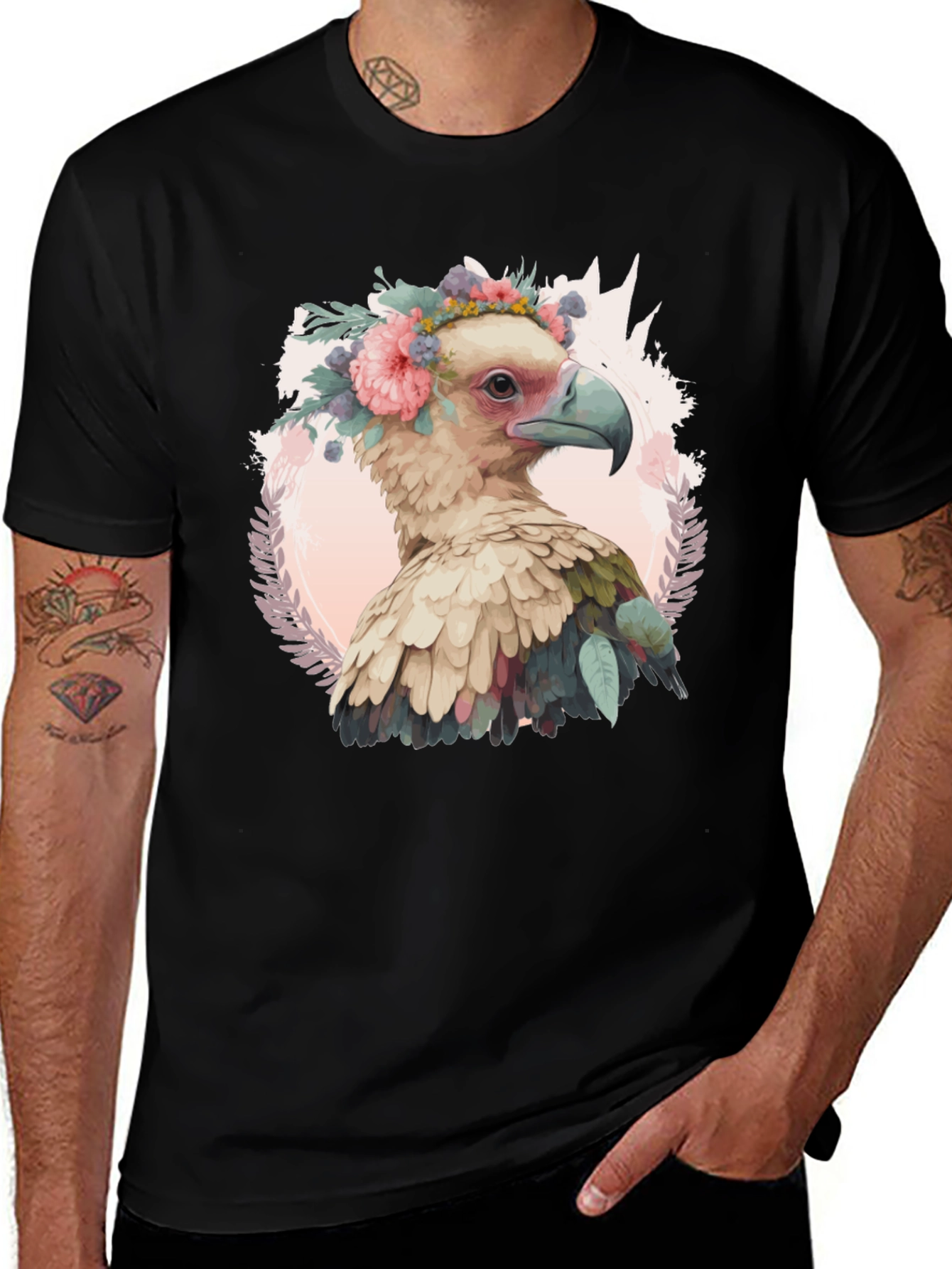 Bird with Flower Crown T-Shirt - Unique Graphic Tee