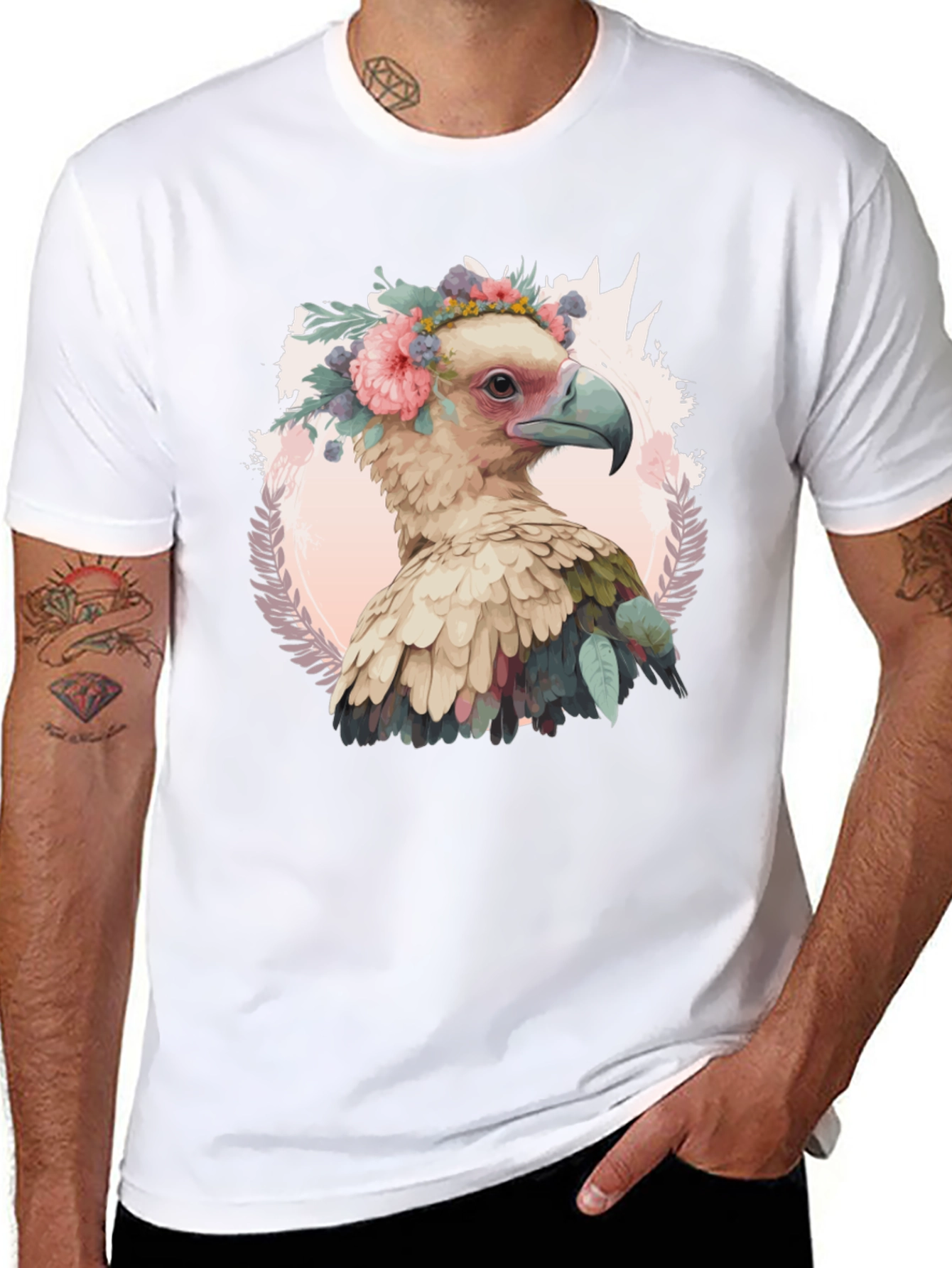 Bird with Flower Crown T-Shirt - Unique Graphic Tee