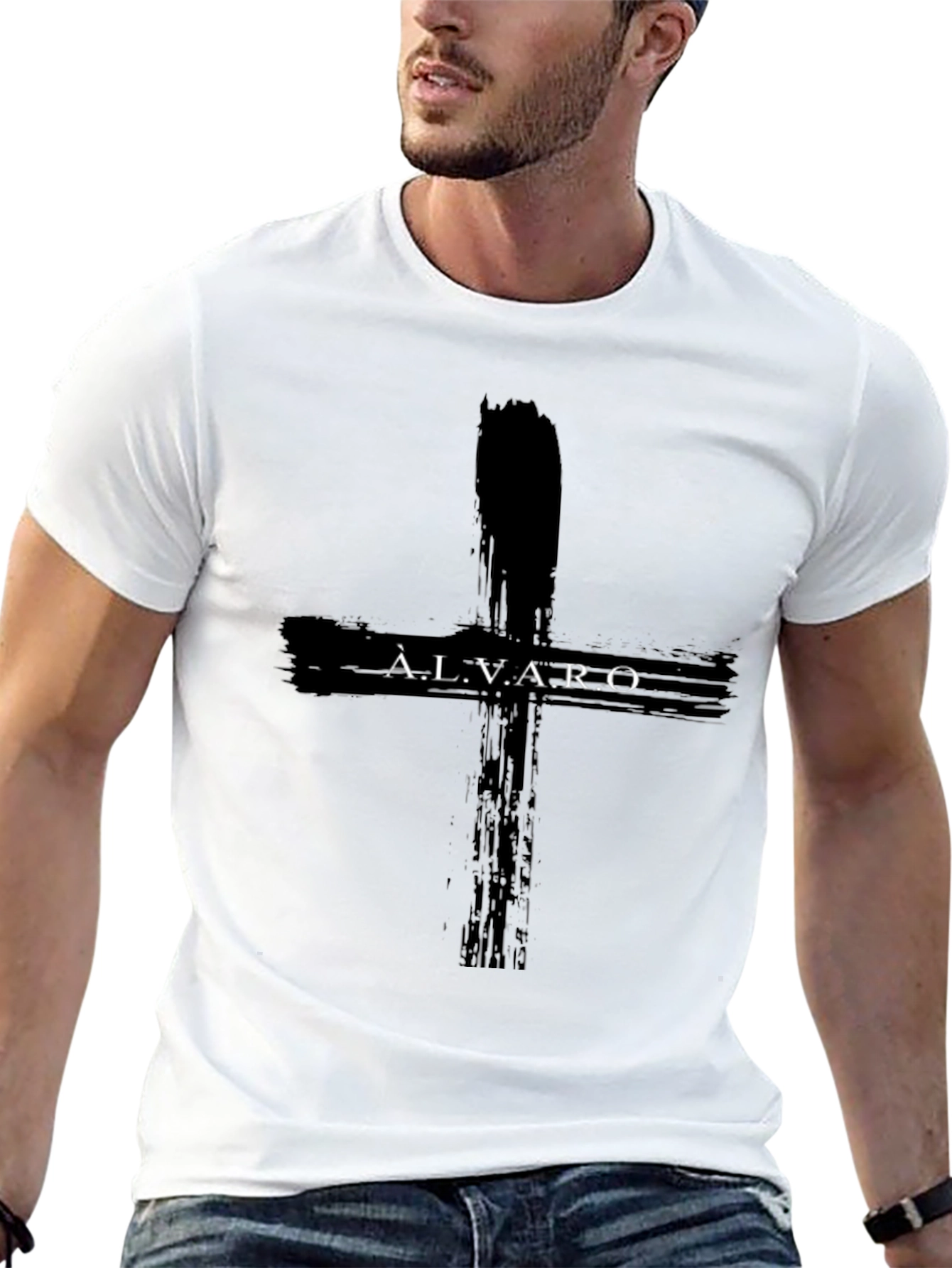 ÁLVARO Black Cross Graphic T-Shirt