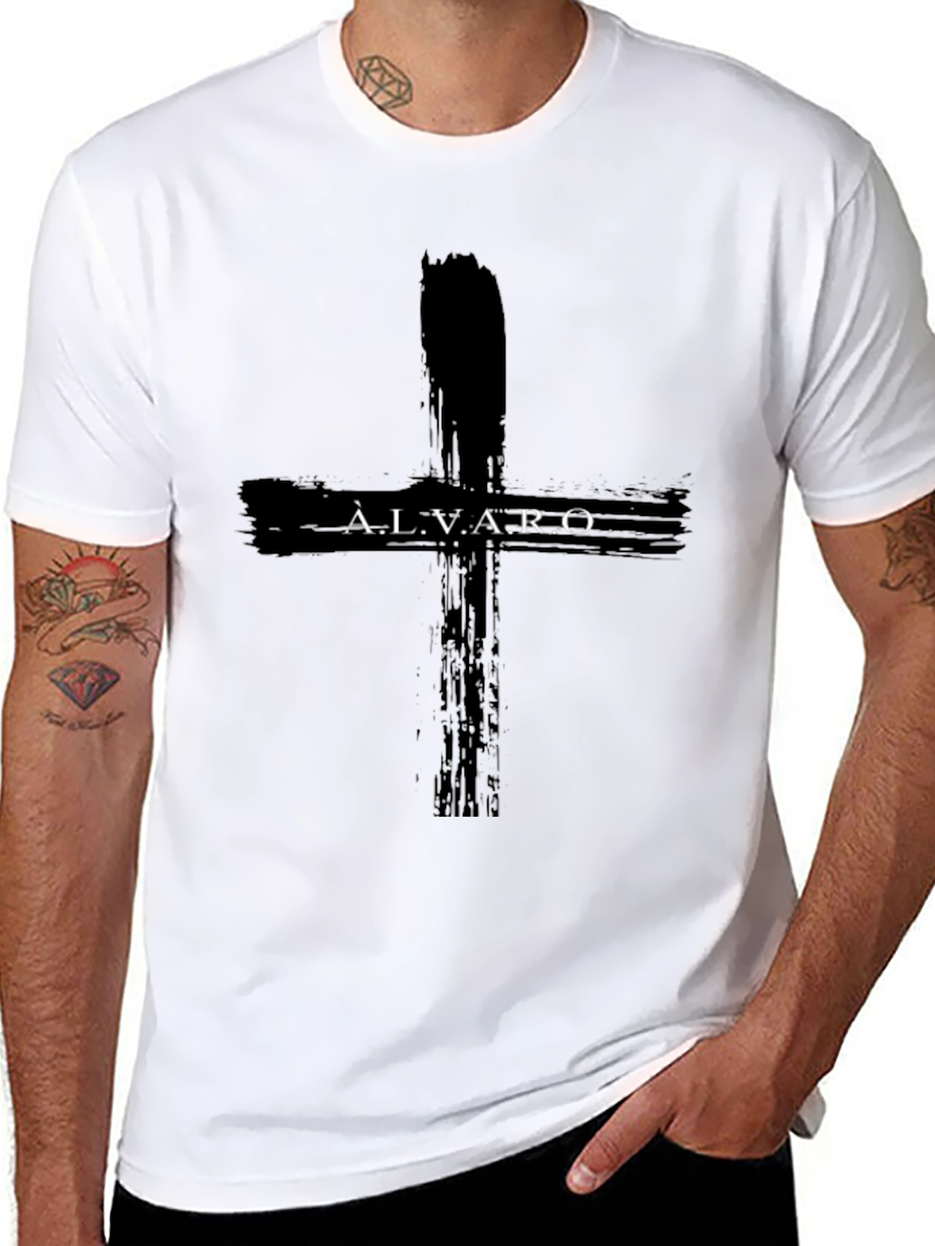ÁLVARO Black Cross Graphic T-Shirt