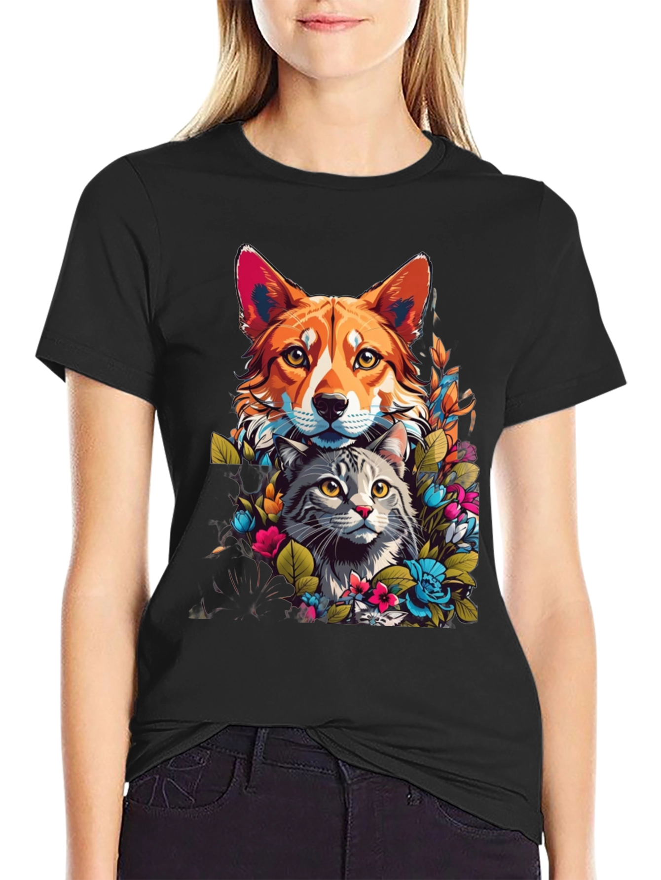 Dog & Cat Floral Graphic Tee