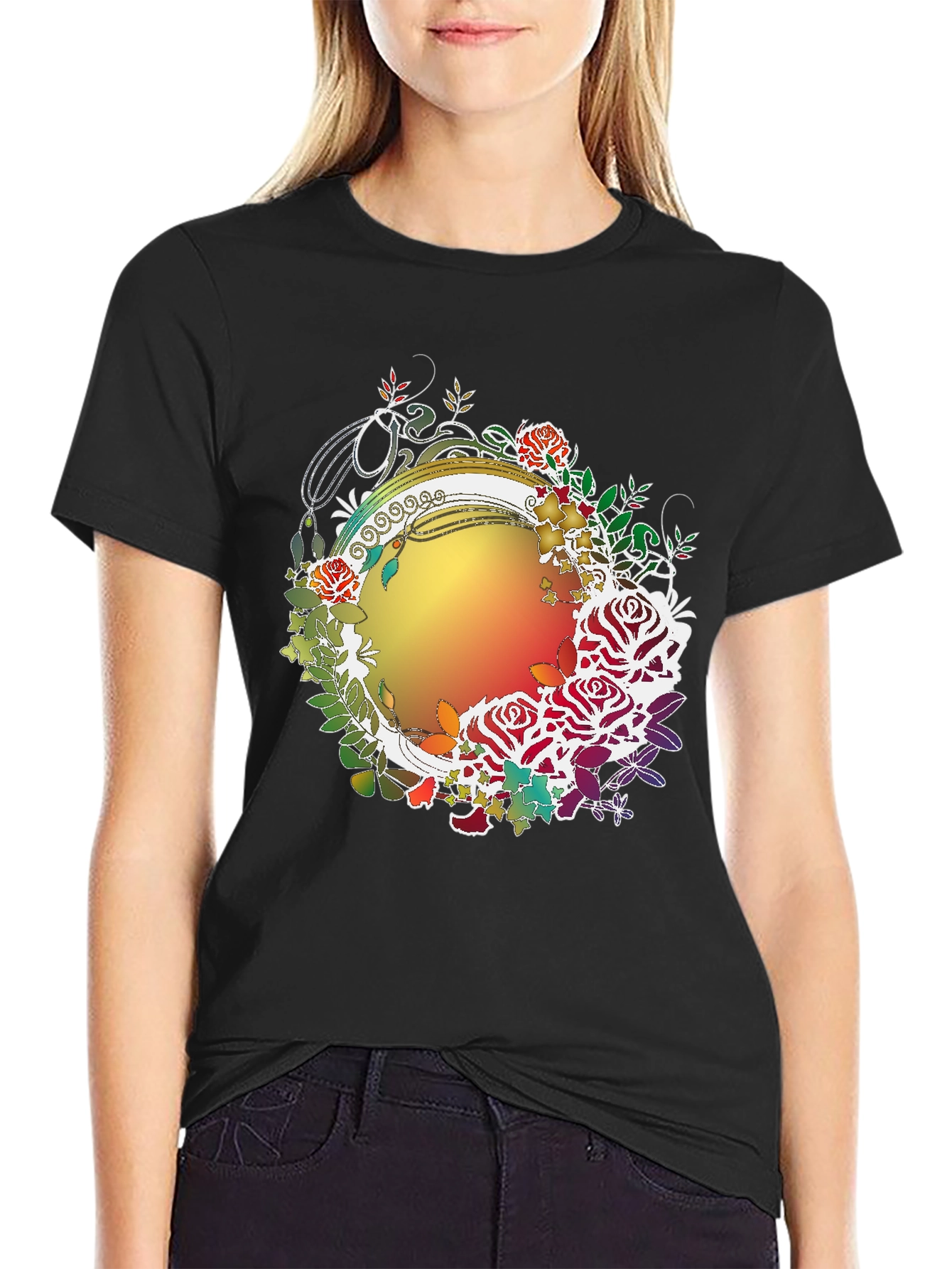 Floral Circle Graphic Print T-Shirt
