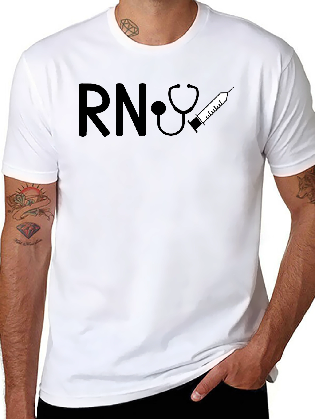 RN Nurse Stethoscope Syringe Graphic T-Shirt