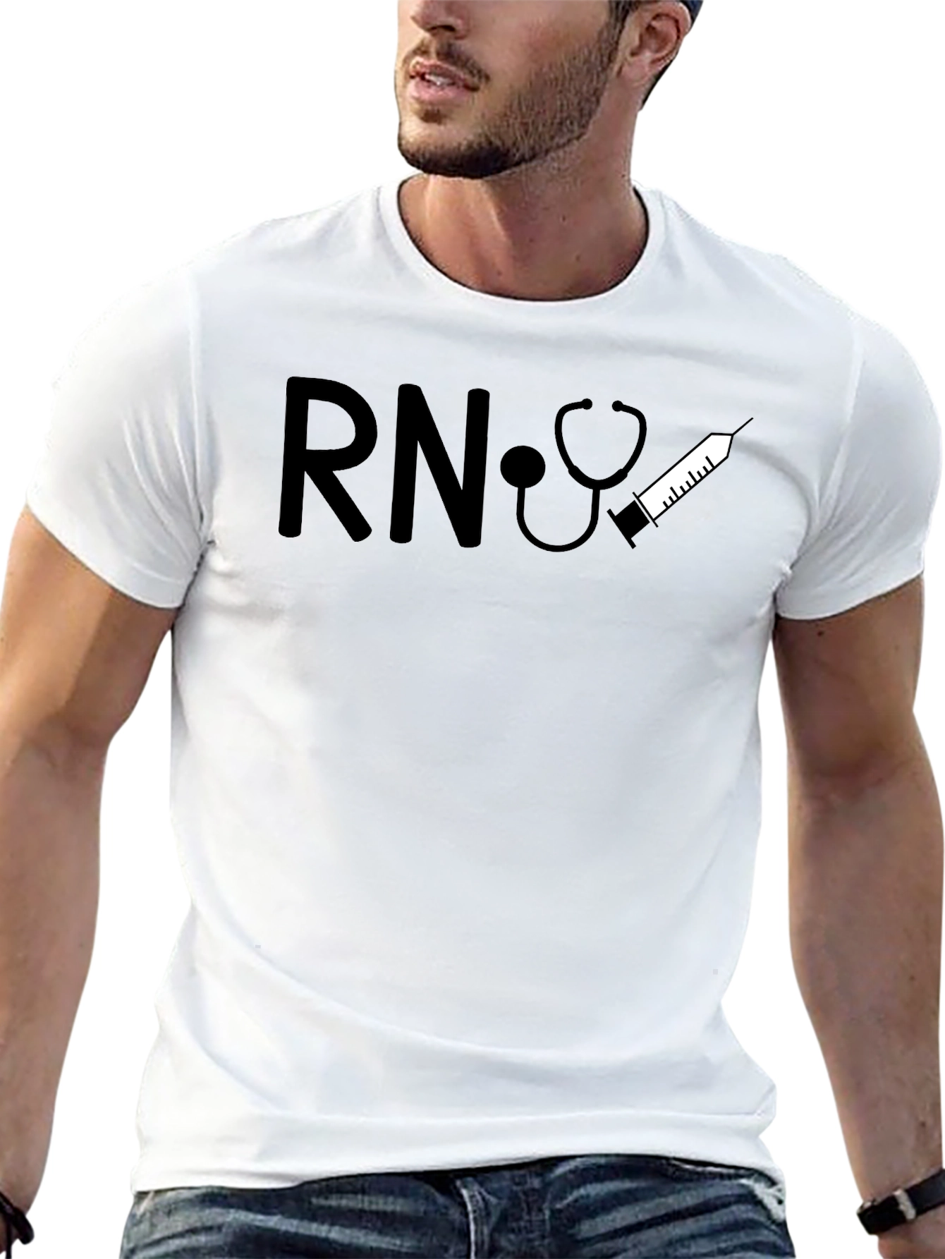 RN Nurse Stethoscope Syringe Graphic T-Shirt