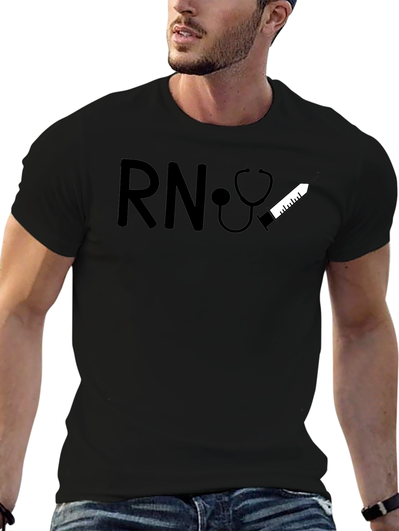 RN Nurse Stethoscope Syringe Graphic T-Shirt