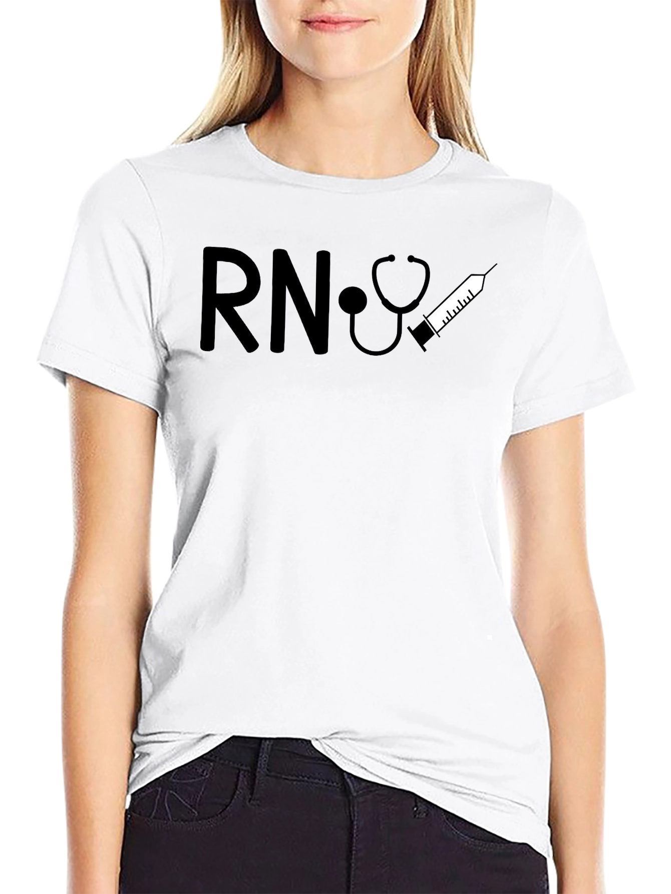 RN Nurse Stethoscope Syringe Graphic T-Shirt