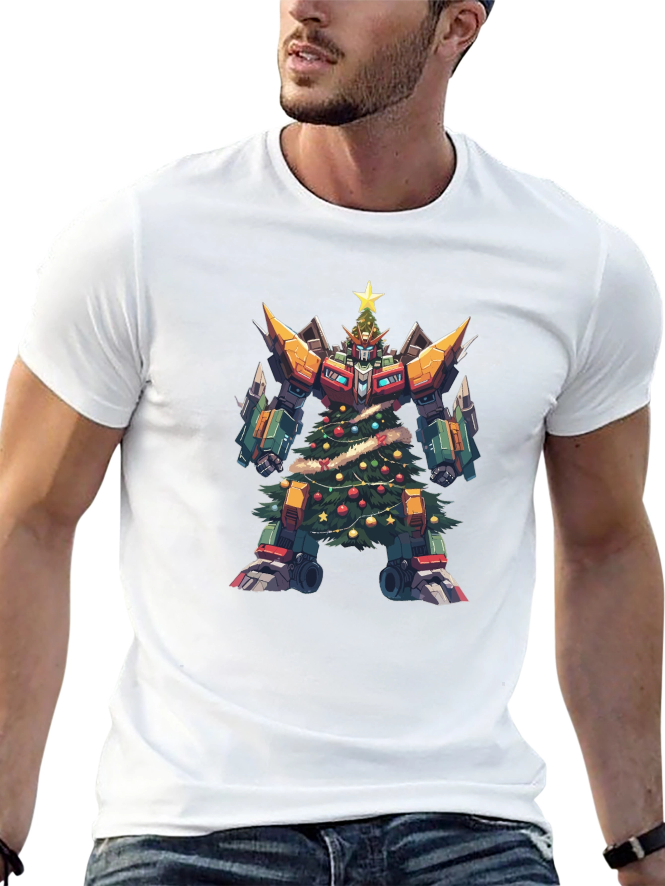 Christmas Robot T-Shirt - Festive Sci-Fi Style