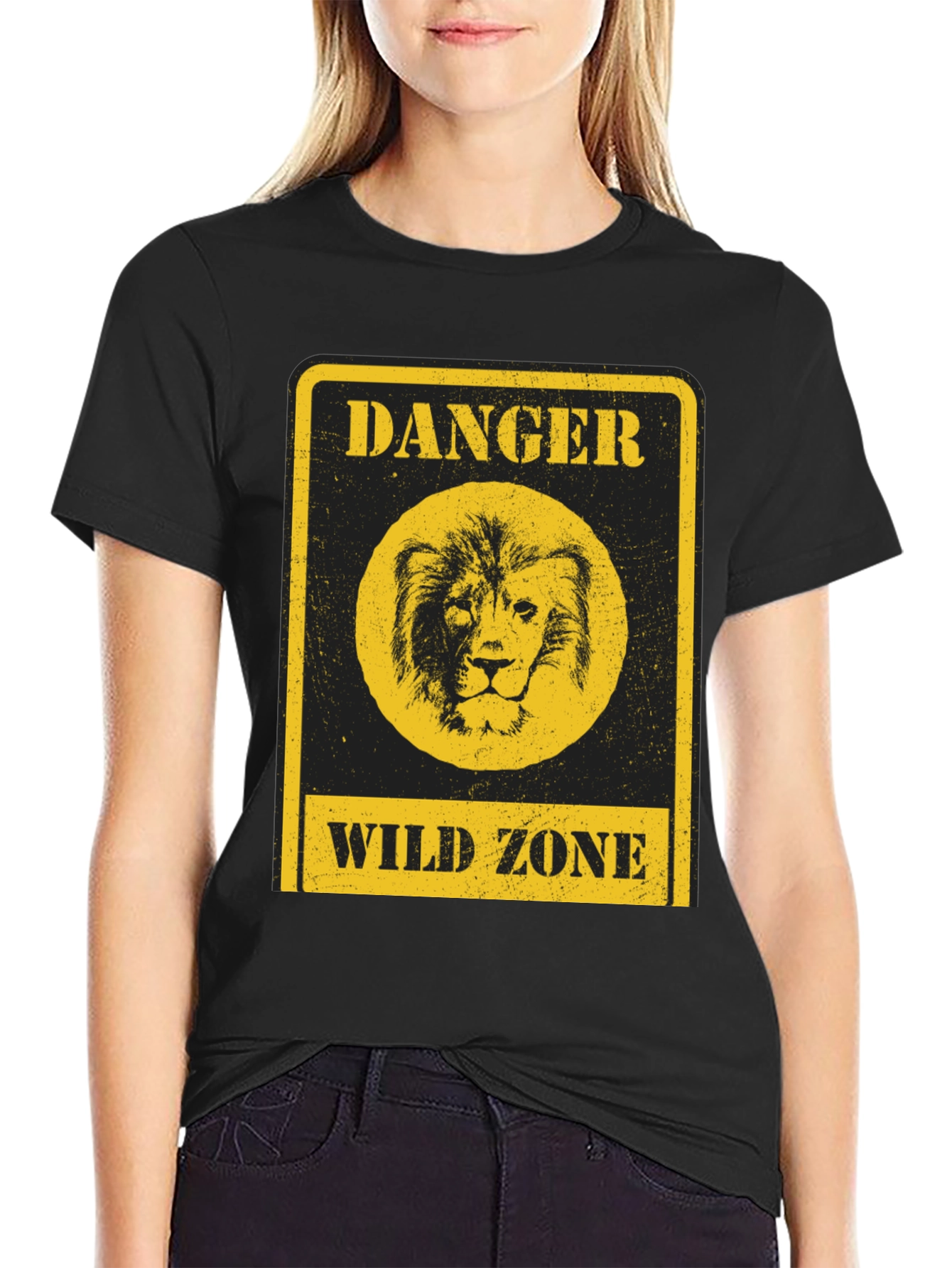 Danger Wild Zone Lion Graphic Tee - Black
