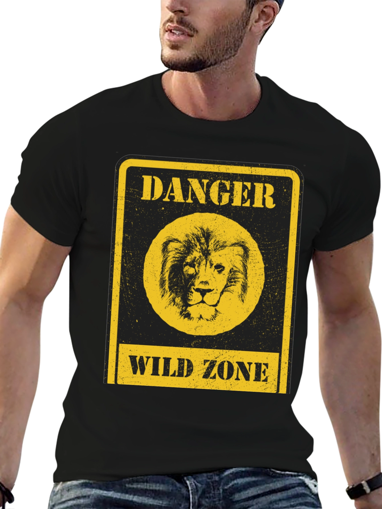 Danger Wild Zone Lion Graphic Tee - Black