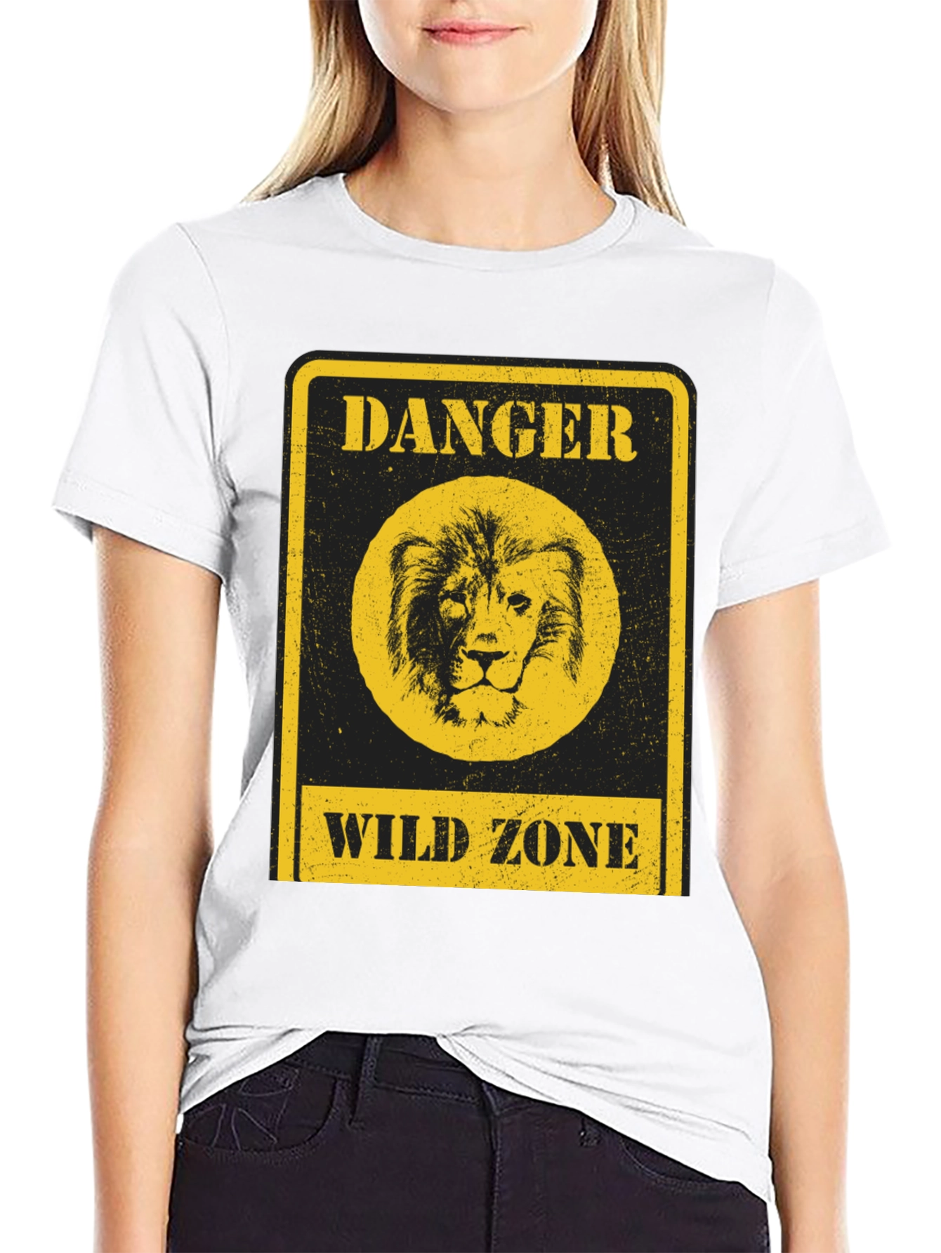 Danger Wild Zone Lion Graphic Tee - Black