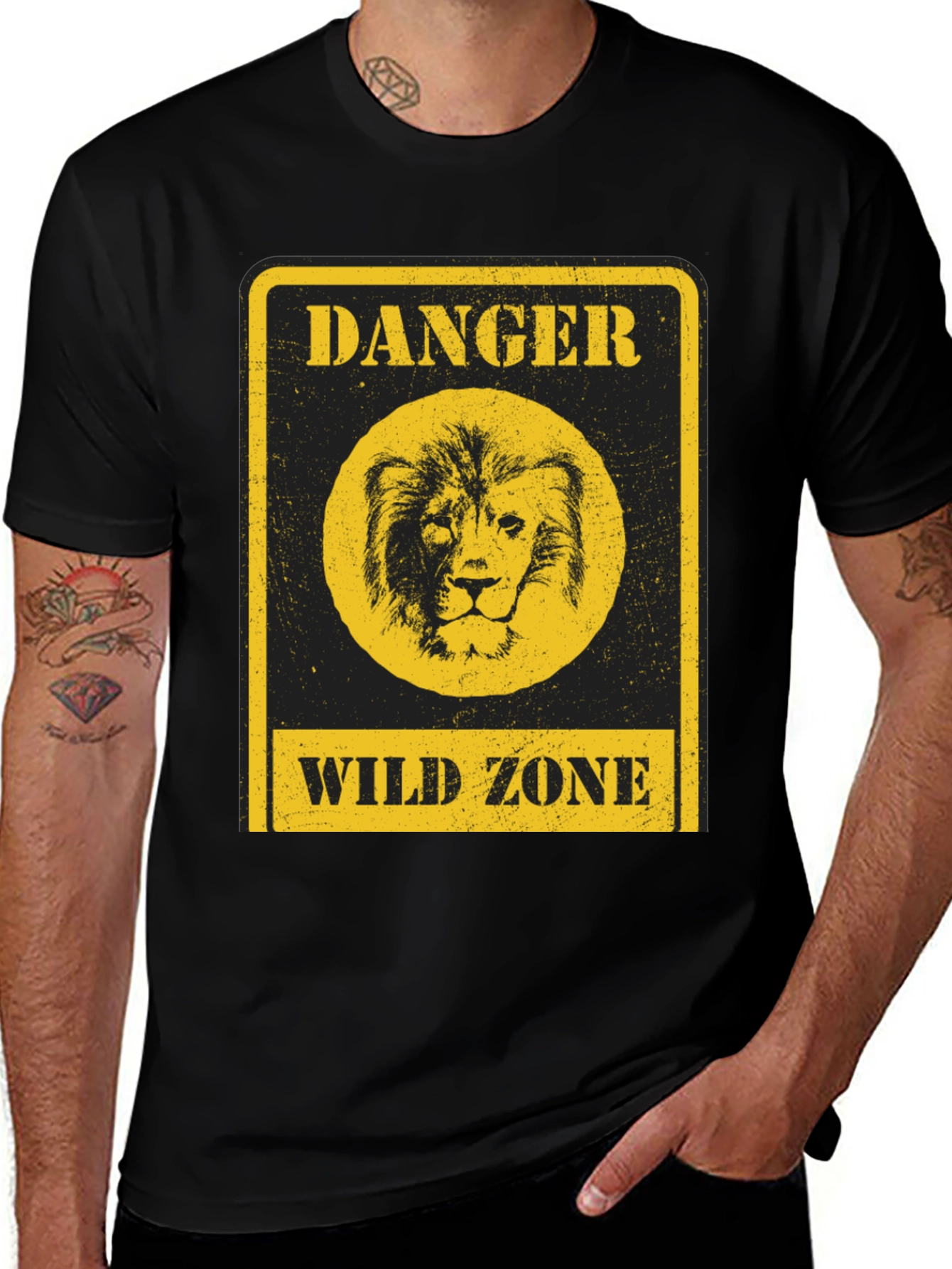 Danger Wild Zone Lion Graphic Tee - Black
