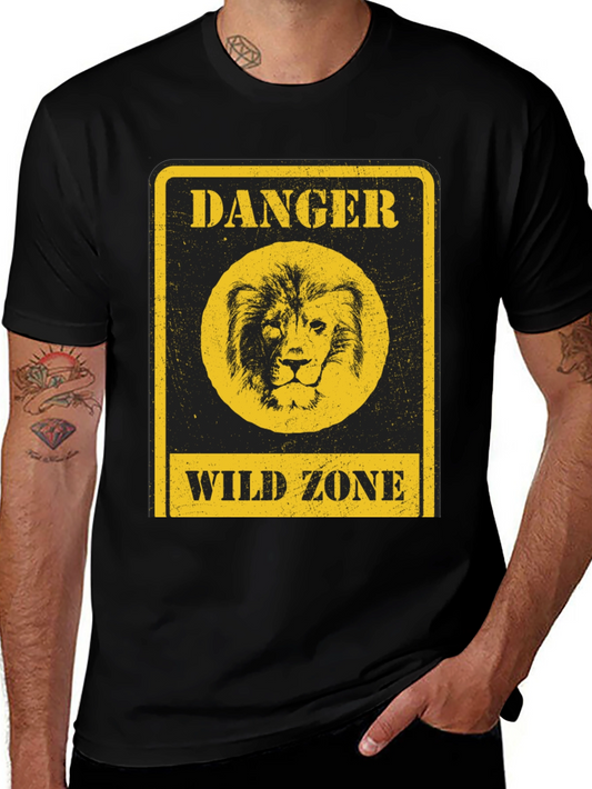 Danger Wild Zone Lion Graphic Tee - Black