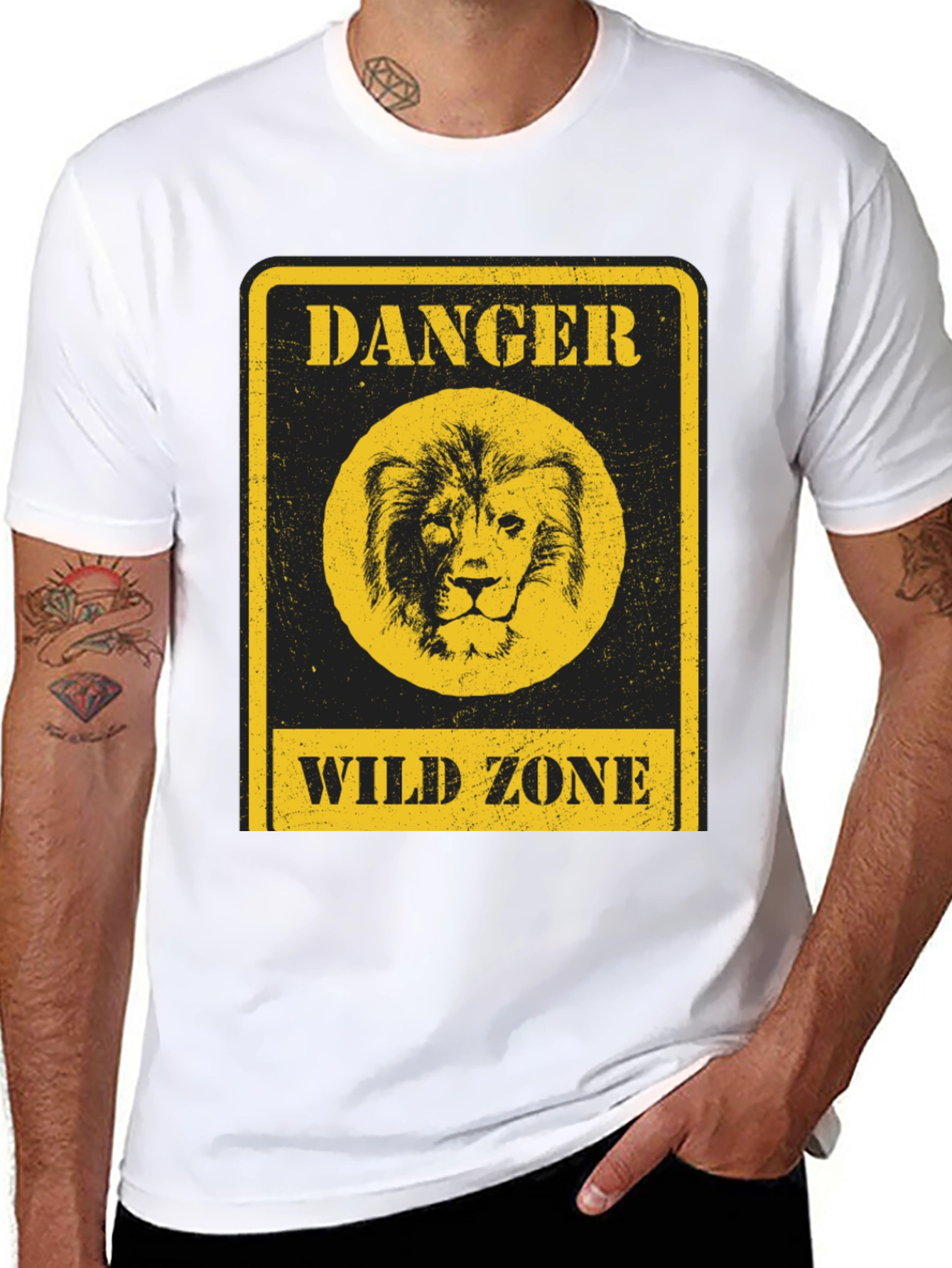 Danger Wild Zone Lion Graphic Tee - Black