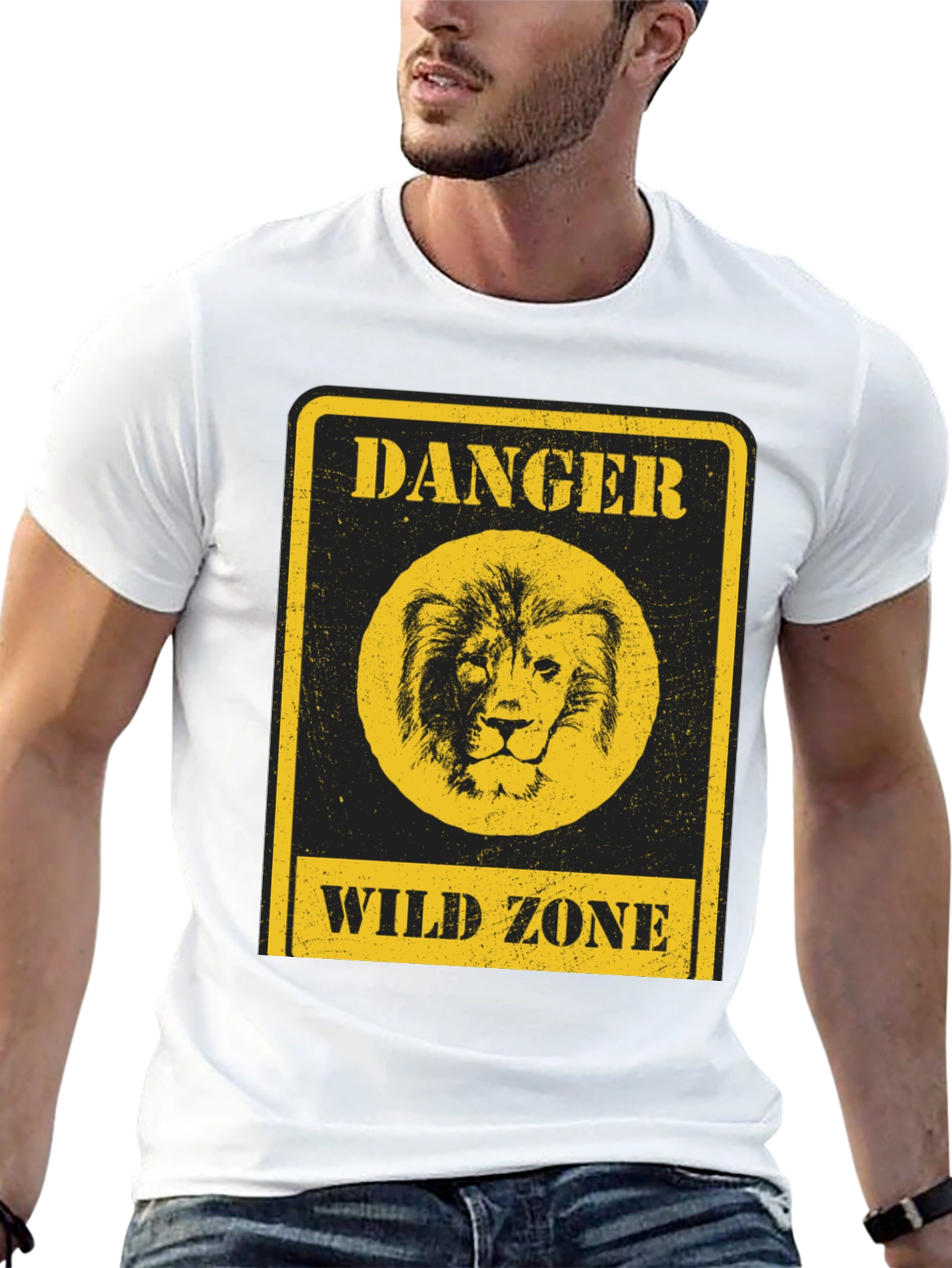 Danger Wild Zone Lion Graphic Tee - Black
