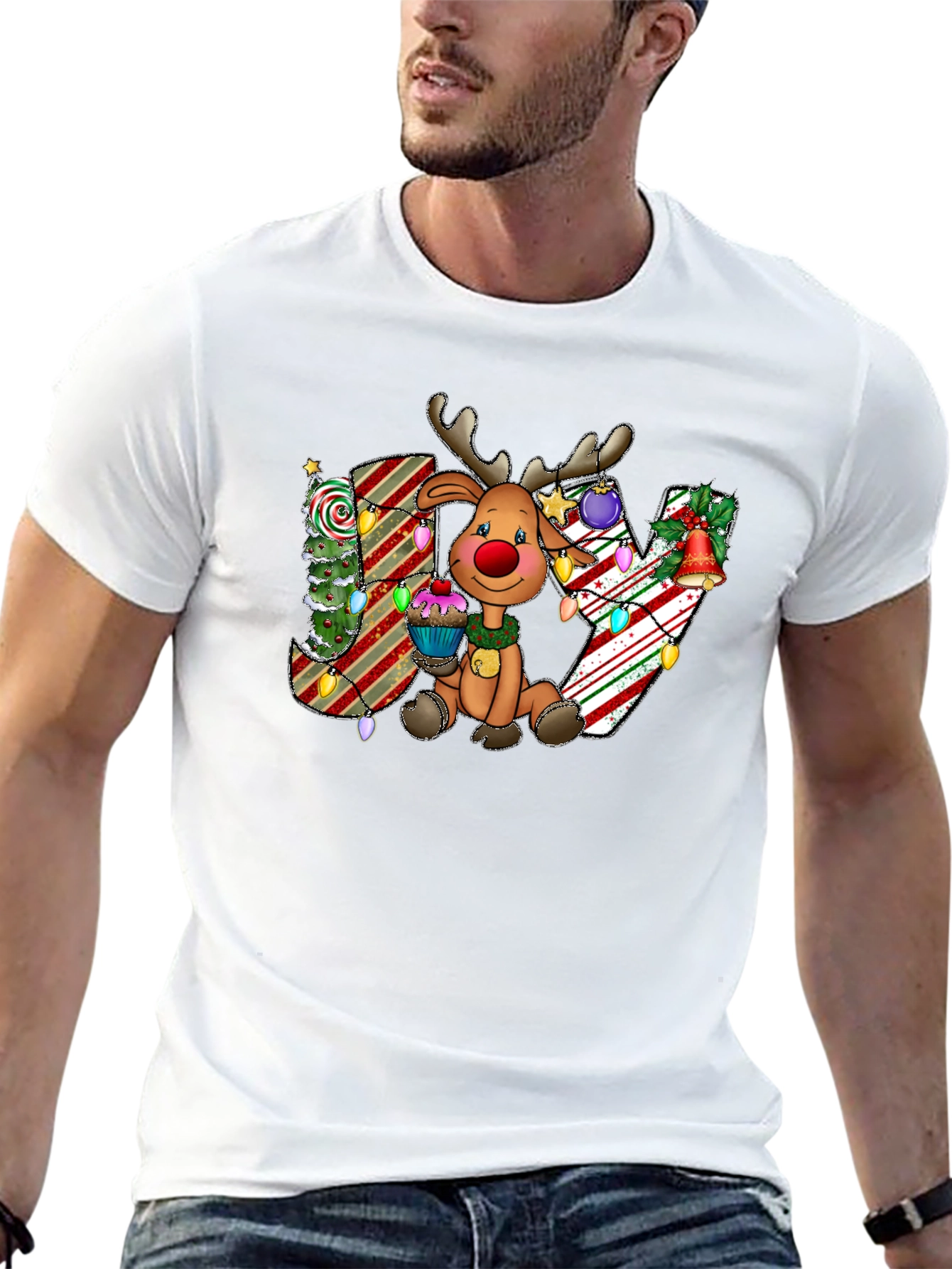 Festive Reindeer JOY Christmas Graphic Tee