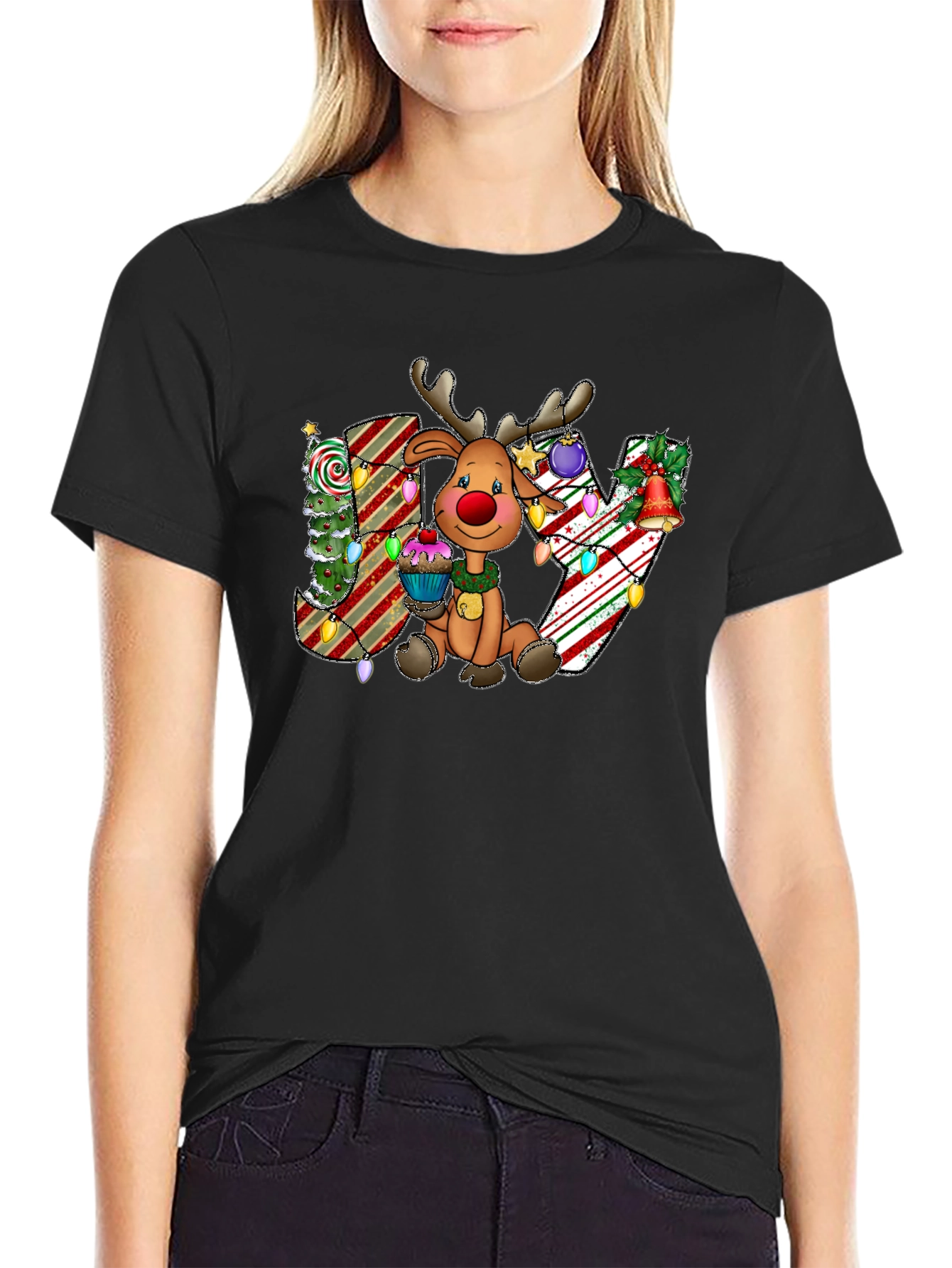 Festive Reindeer JOY Christmas Graphic Tee