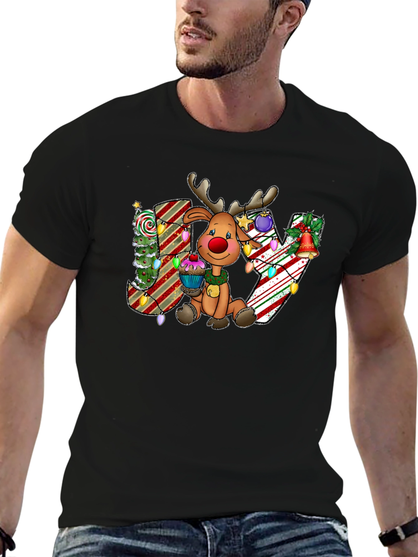Festive Reindeer JOY Christmas Graphic Tee