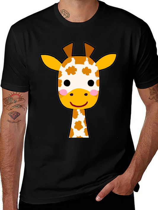 Cute Giraffe Graphic Tee - Black Cotton T-Shirt