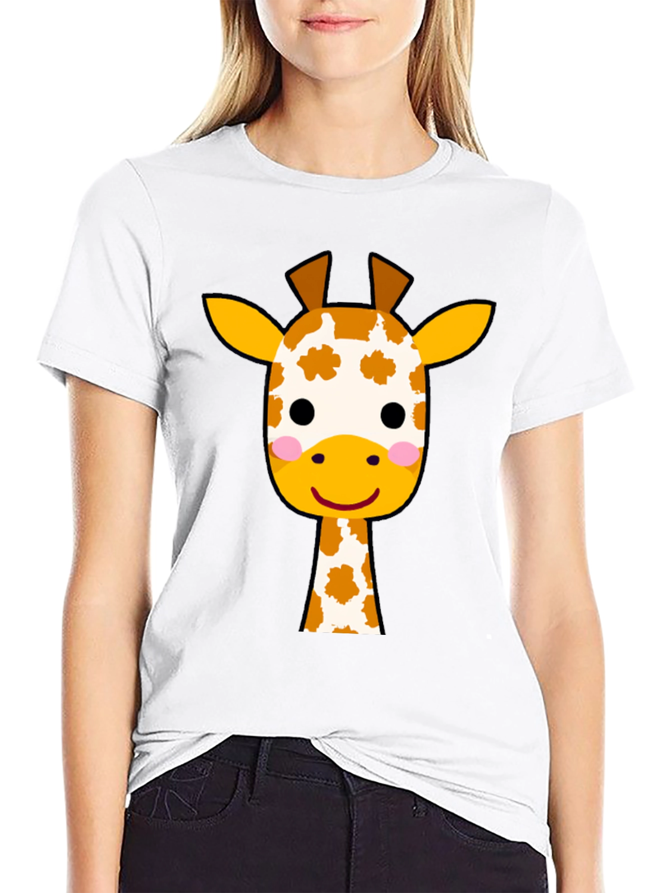 Cute Giraffe Graphic Tee - Black Cotton T-Shirt