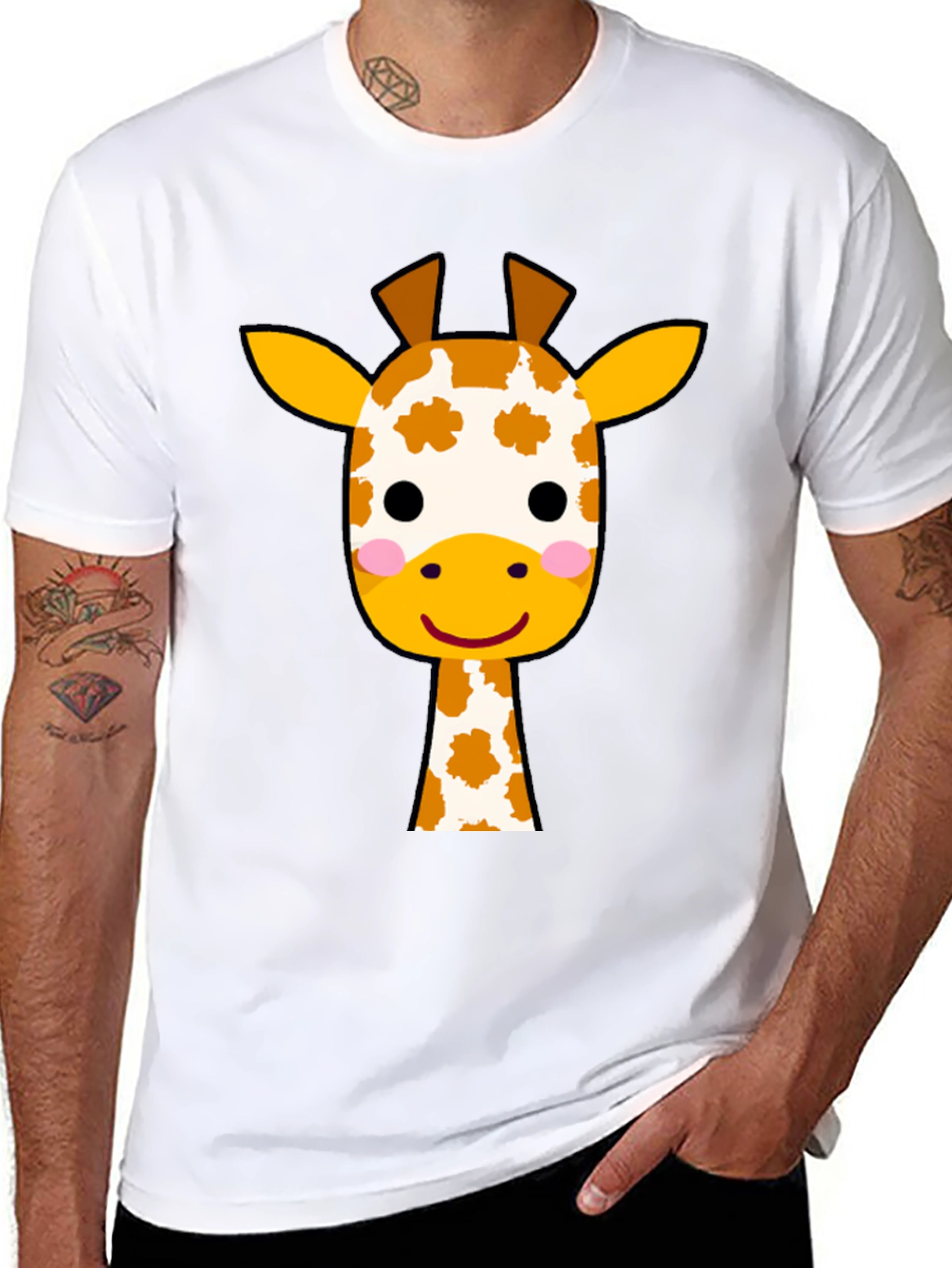 Cute Giraffe Graphic Tee - Black Cotton T-Shirt