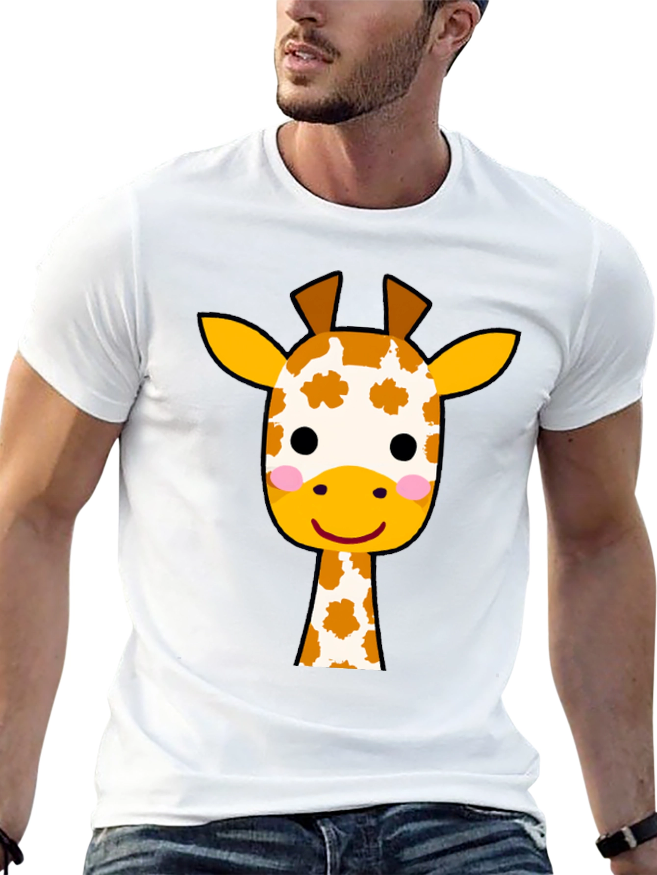 Cute Giraffe Graphic Tee - Black Cotton T-Shirt