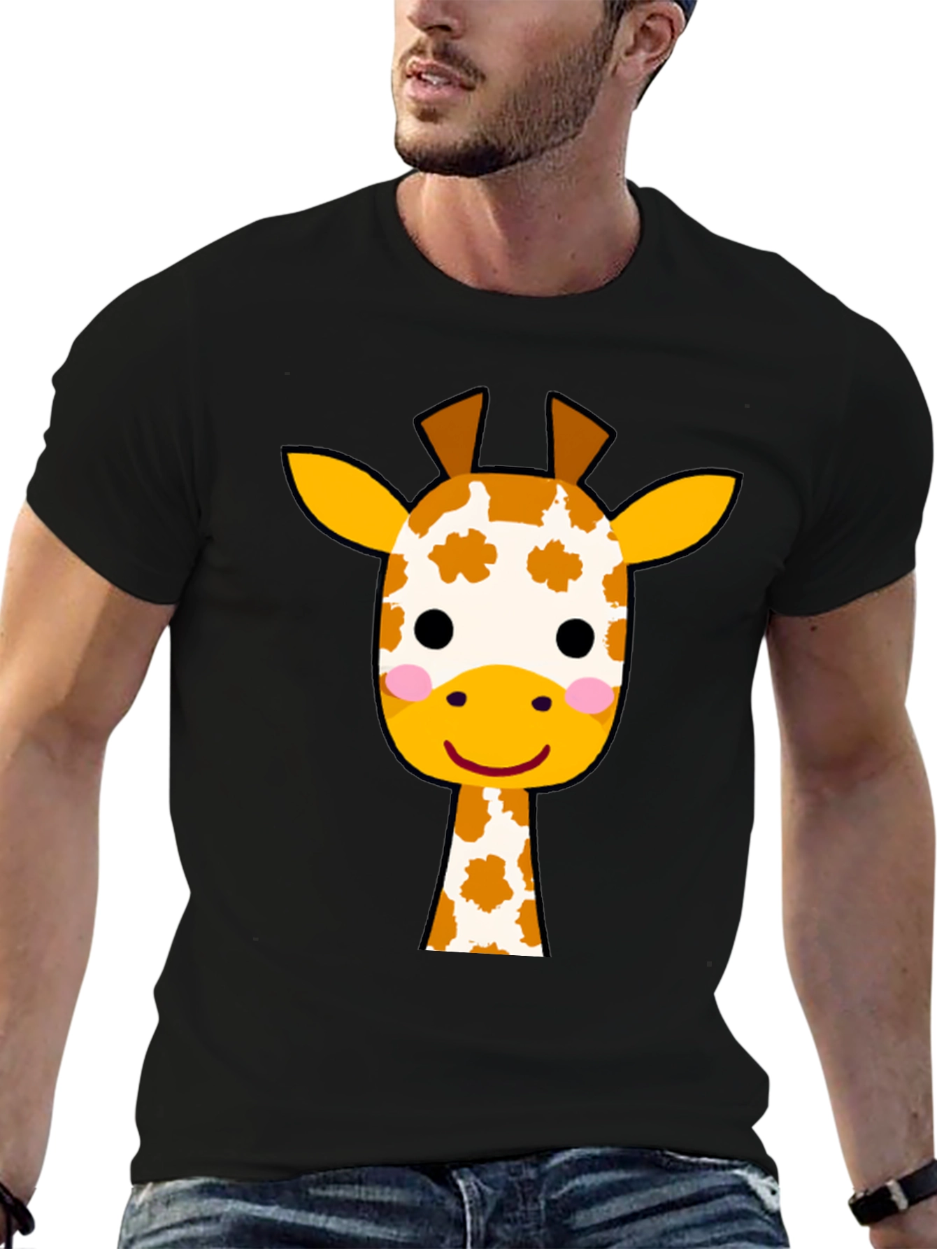 Cute Giraffe Graphic Tee - Black Cotton T-Shirt