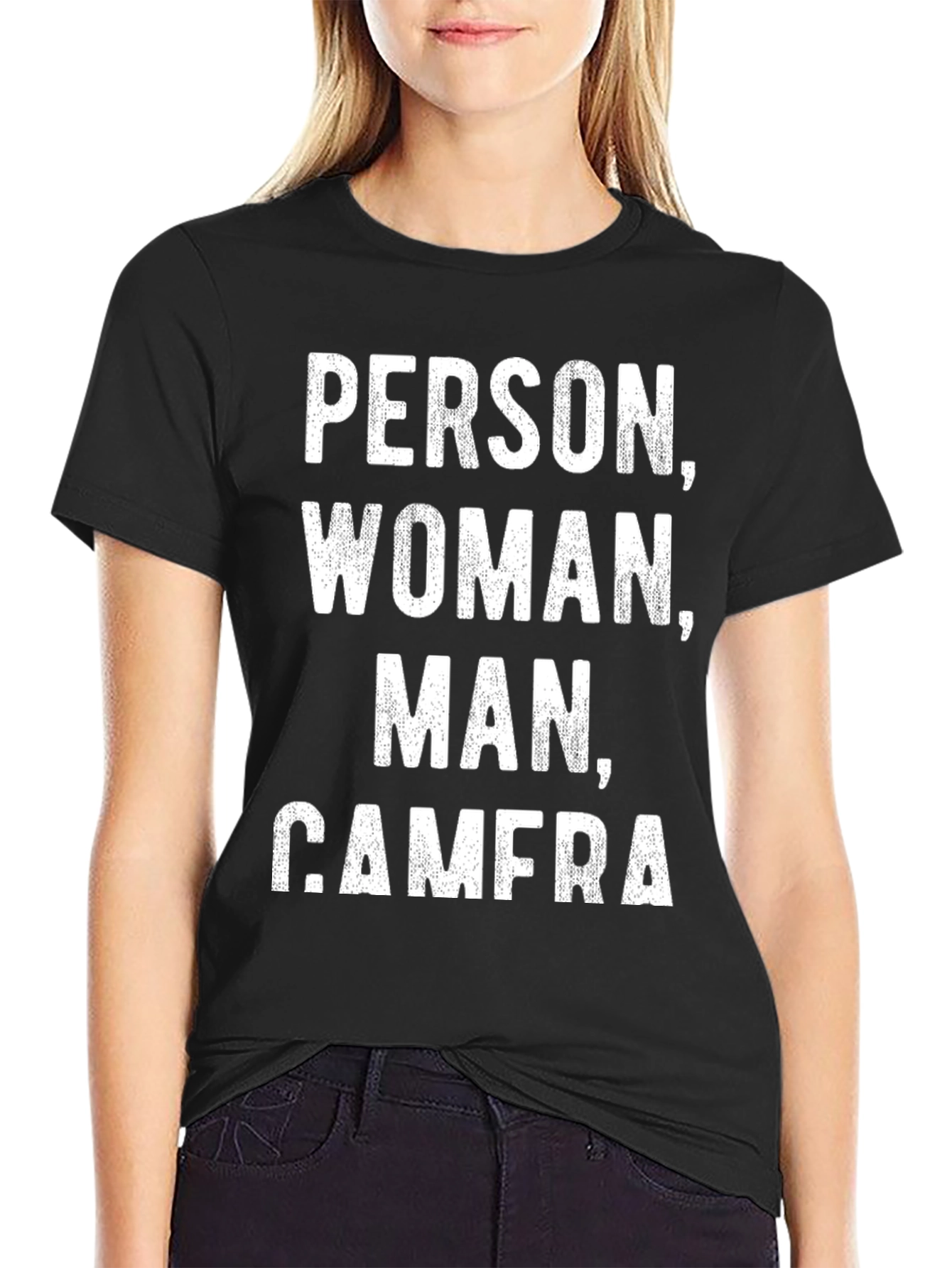 Person Woman Man Camera T-Shirt Funny Political Tee