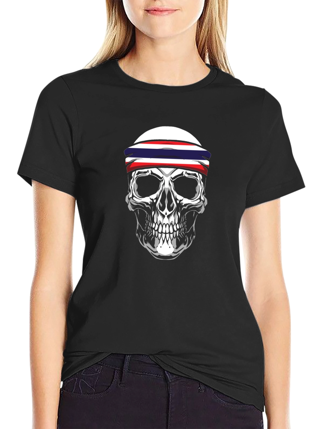 Skull Headband Graphic Tee - Black