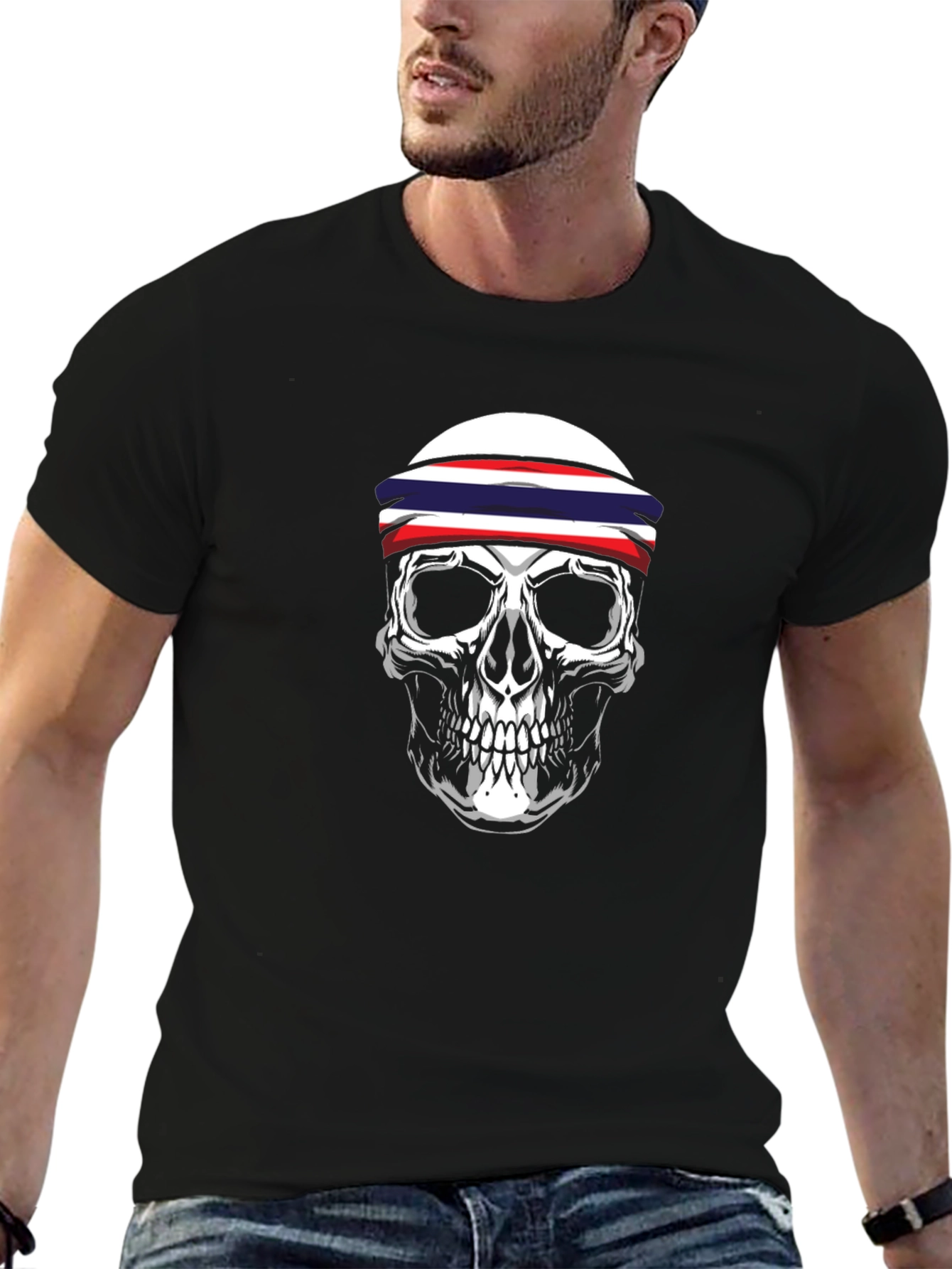 Skull Headband Graphic Tee - Black