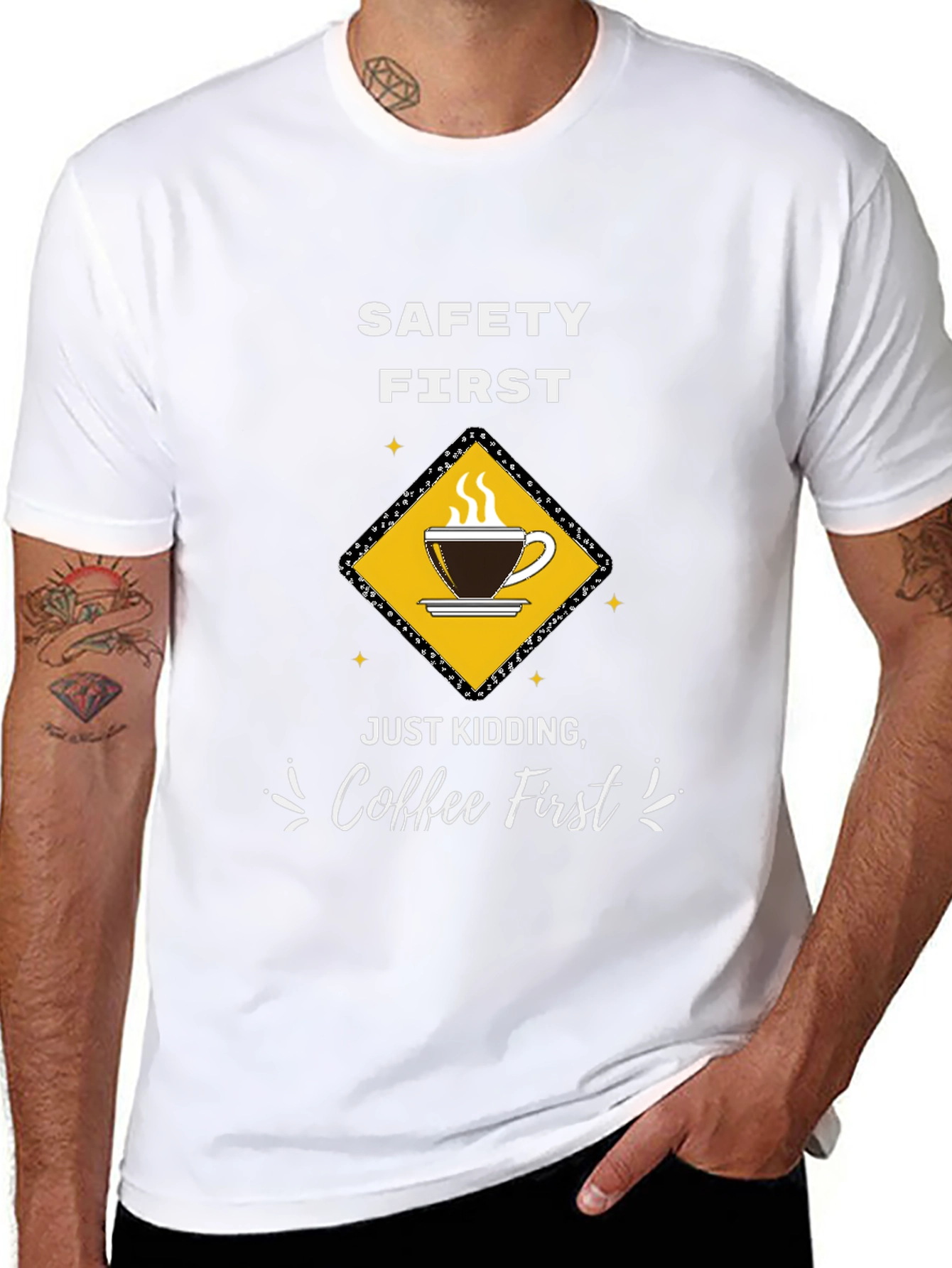 Coffee First T-Shirt - Funny Safety Slogan Tee